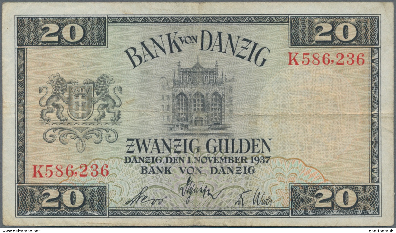 Deutschland - Nebengebiete Deutsches Reich: Danzig - Bank Von Danzig, 20 Gulden 01.11.1937, Serie "K - Sonstige & Ohne Zuordnung