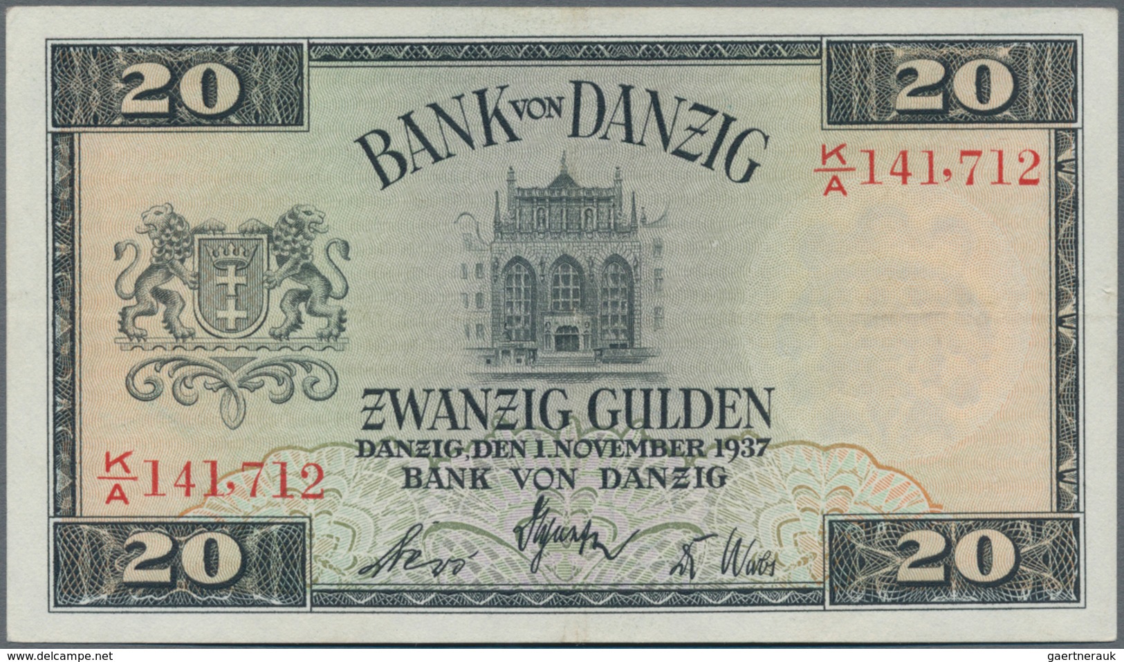 Deutschland - Nebengebiete Deutsches Reich: Danzig - Bank Von Danzig, 20 Gulden 01.11.1937, Serie "K - Altri & Non Classificati