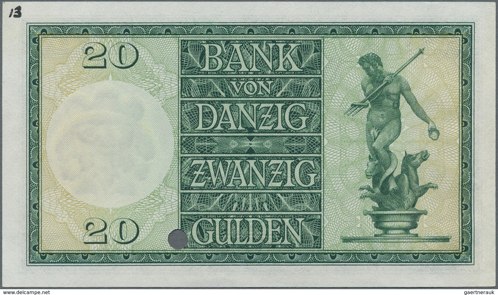 Deutschland - Nebengebiete Deutsches Reich: Bank Von Danzig 20 Gulden 1937 Muster, Ro.844M Mit Rotem - Altri & Non Classificati
