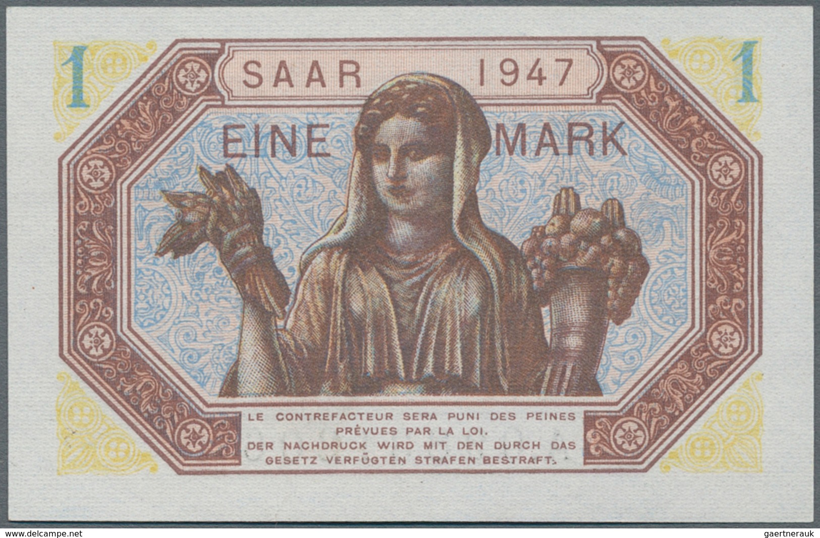 Deutschland - Nebengebiete Deutsches Reich: Saar 1 Mark 1947, Ro.867 In Perfekt Kassenfrischer Erhal - Otros & Sin Clasificación