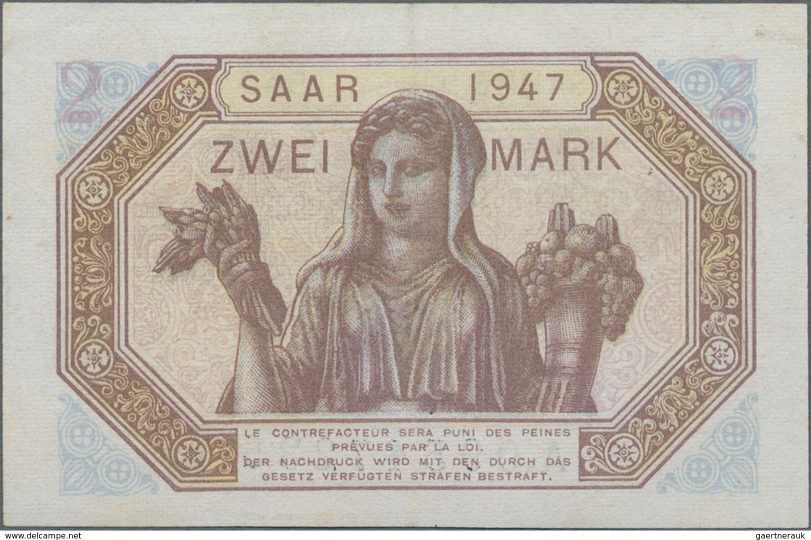 Deutschland - Nebengebiete Deutsches Reich: Saar 2 Mark 1947, Ro.868, Die Seltenste Note Der Serie I - Otros & Sin Clasificación