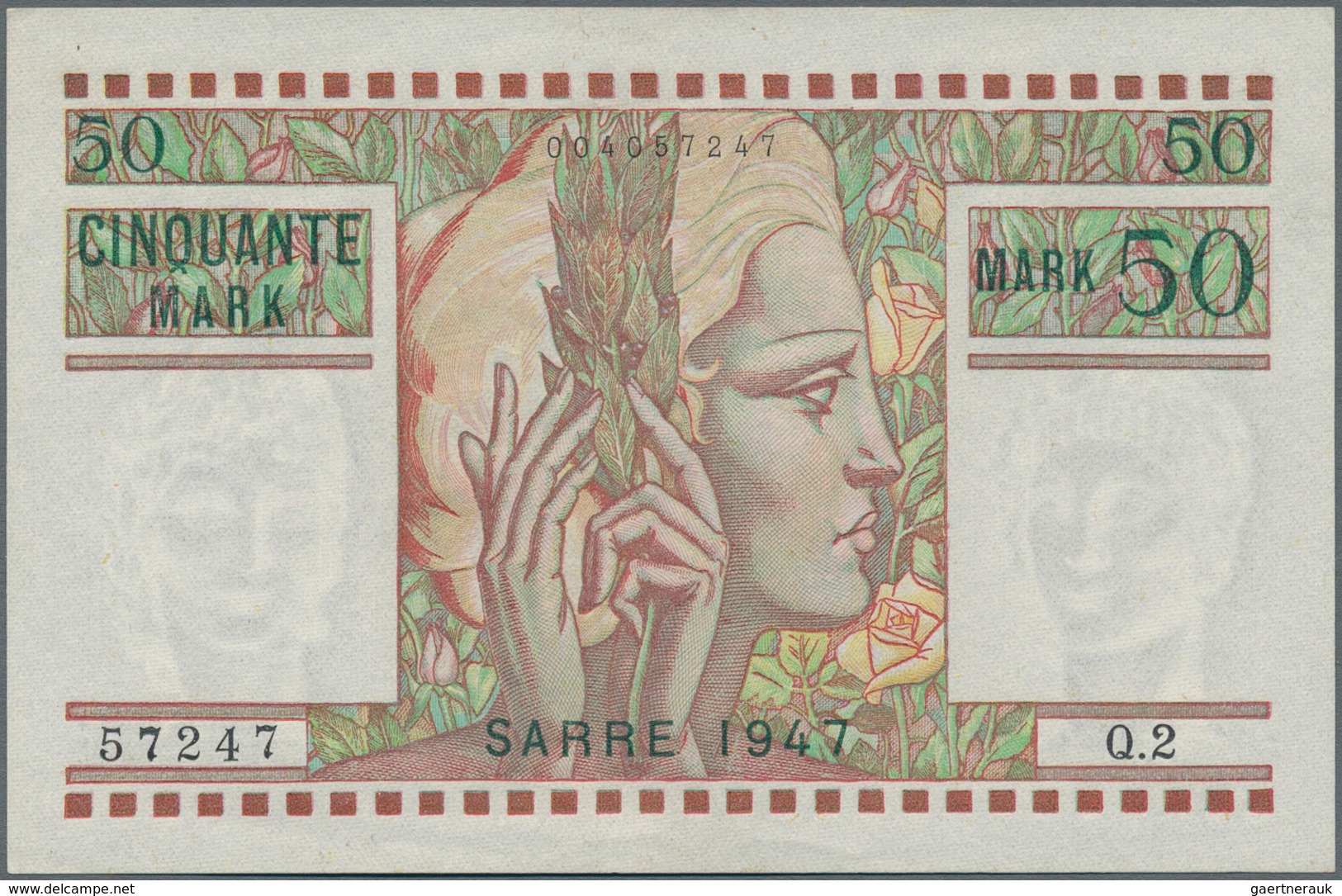 Deutschland - Nebengebiete Deutsches Reich: Saar 50 Mark 1947, Ro.871, Nahezu Kassenfrische Note Mit - Altri & Non Classificati
