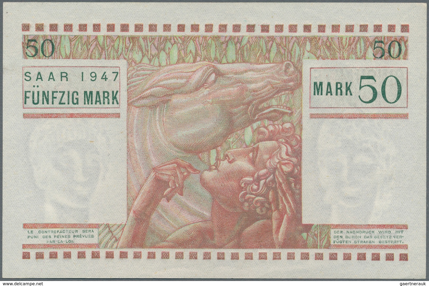 Deutschland - Nebengebiete Deutsches Reich: Saar 50 Mark 1947, Ro.871, Nahezu Kassenfrische Note Mit - Altri & Non Classificati