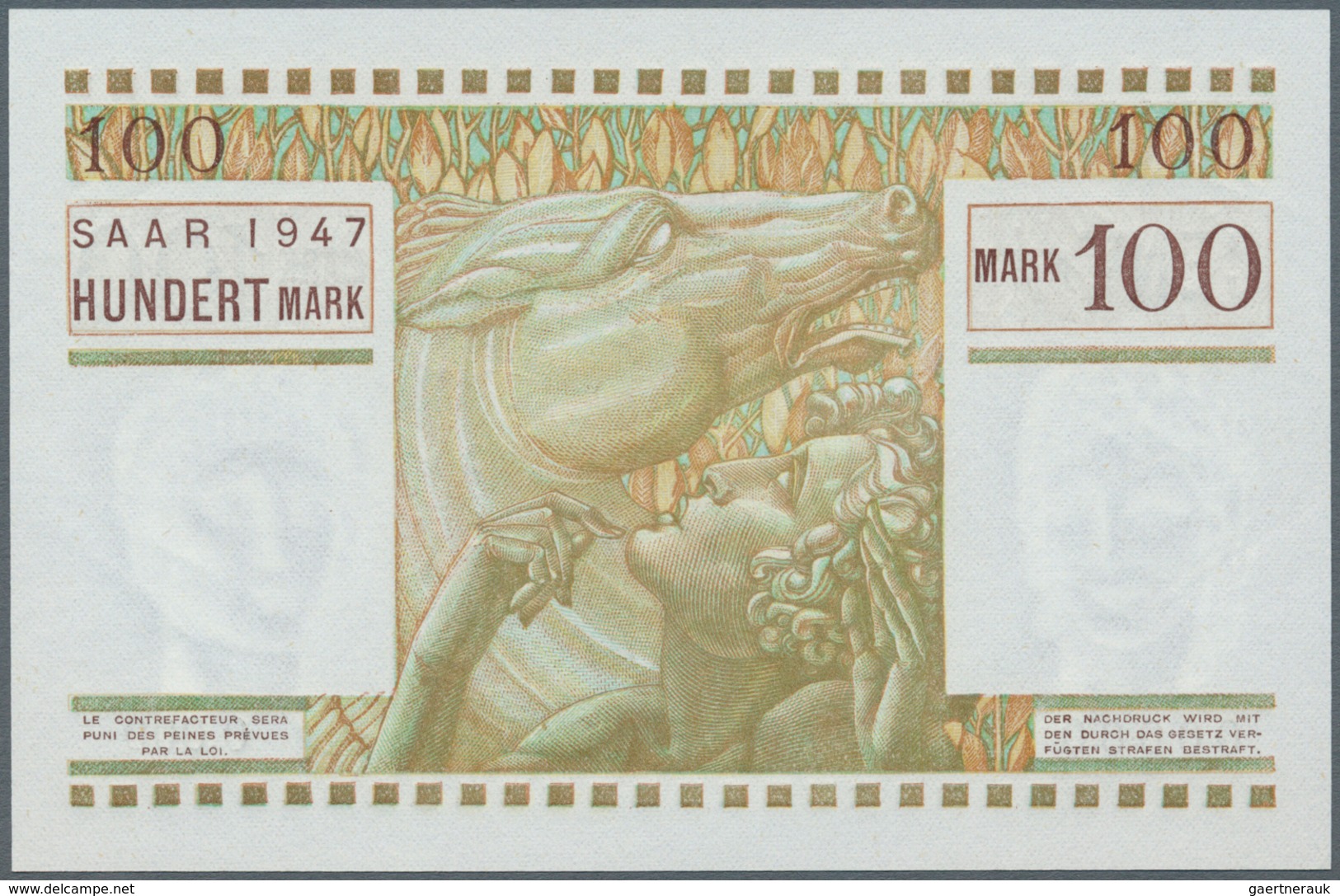Deutschland - Nebengebiete Deutsches Reich: Saar: 100 Mark 1947 Muster, Ro.872M Mit Leichten Knitter - Sonstige & Ohne Zuordnung