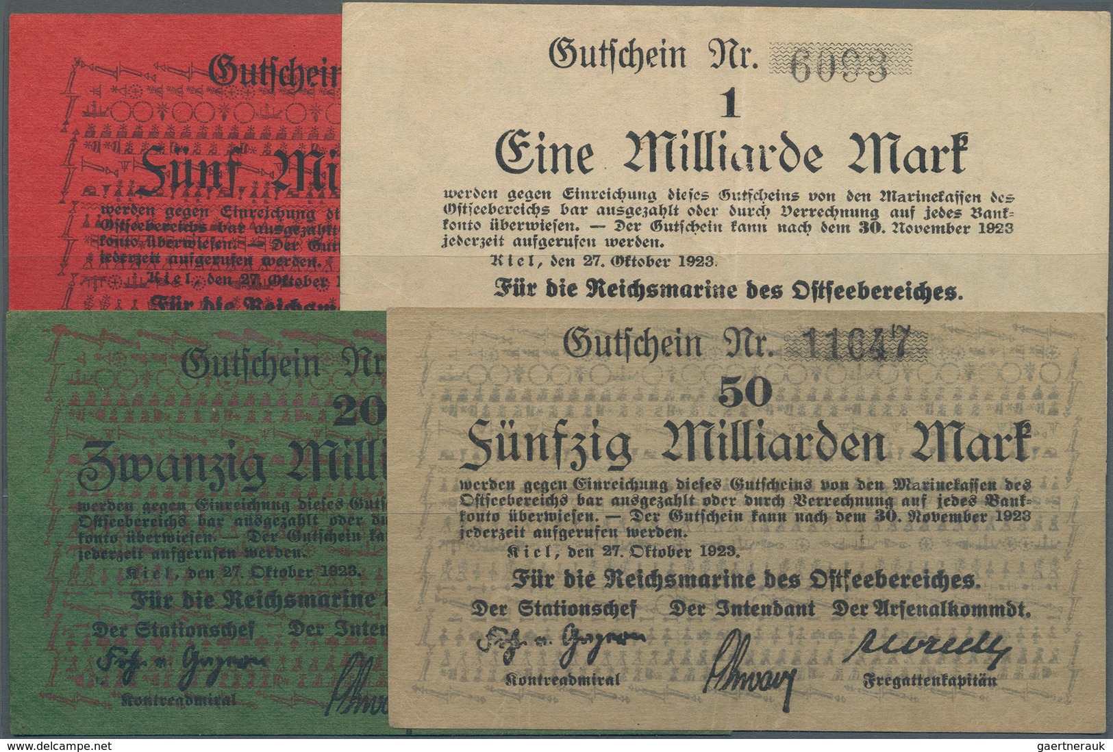 Deutschland - Nebengebiete Deutsches Reich: Marinekasse Des Ostseebereichs Kiel, 4 Banknoten Zu 1, 5 - Sonstige & Ohne Zuordnung