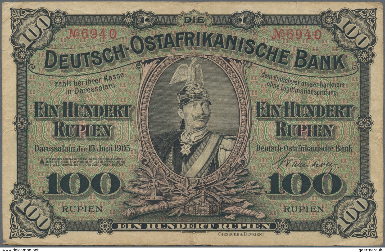 Deutschland - Kolonien: 100 Rupien 1905, Ro. 903a, Mehrere Vertikale Und Horizontale Falten, Kleine - Sonstige & Ohne Zuordnung