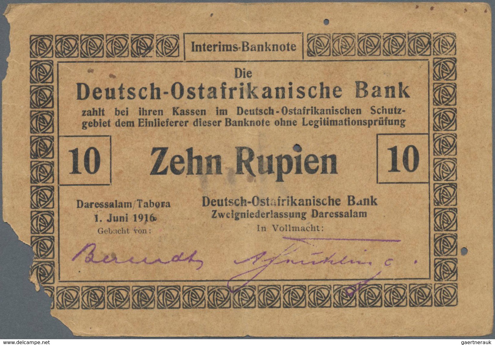 Deutschland - Kolonien: Deutsch-Ostafrika, Lot Mit 7 Banknoten, Dabei 100 Rupien 1905 (F), 5 Und 10 - Altri & Non Classificati