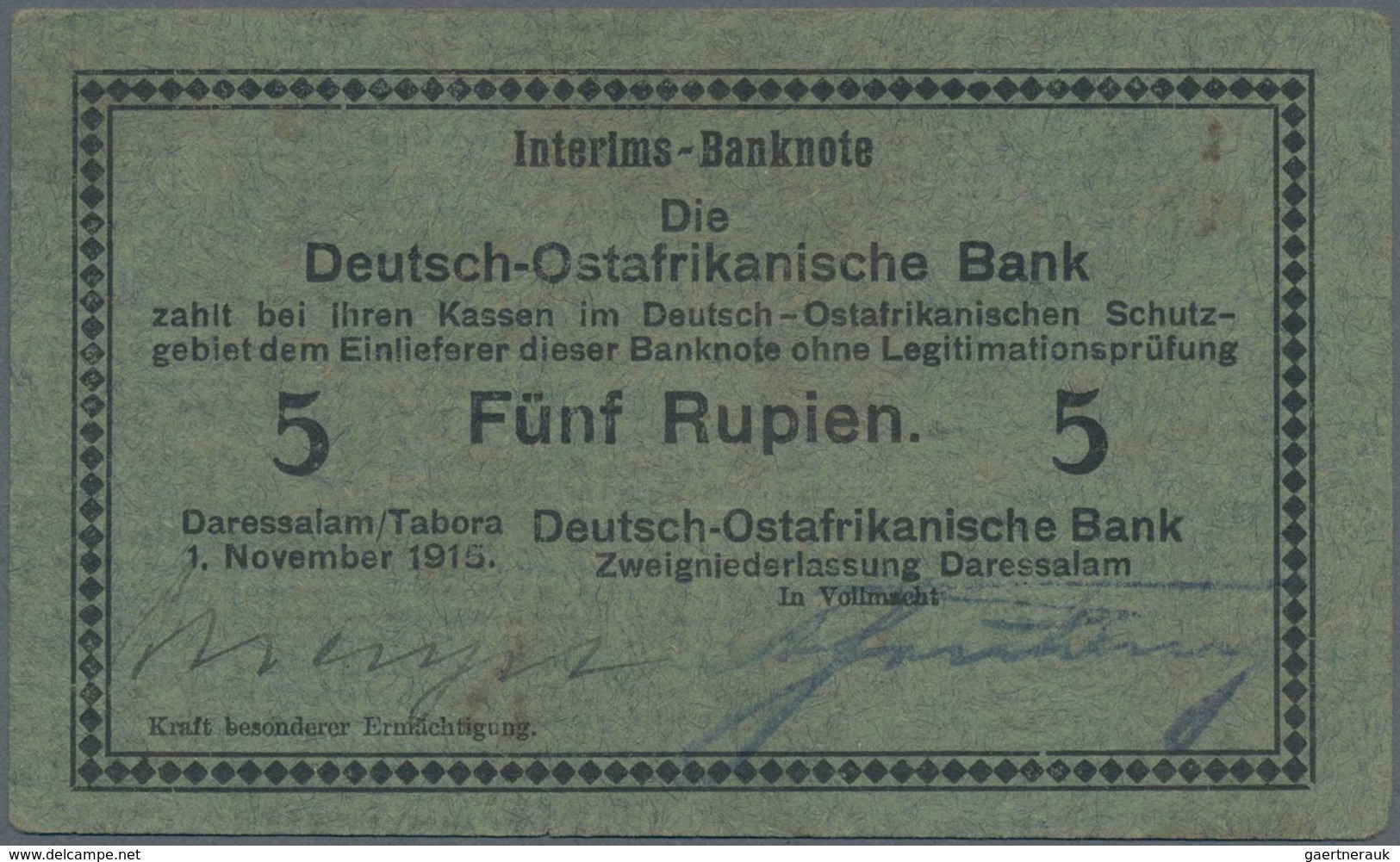 Deutschland - Kolonien: Deutsch-Ostafrika, Lot mit 7 Banknoten, dabei 100 Rupien 1905 (F), 5 und 10