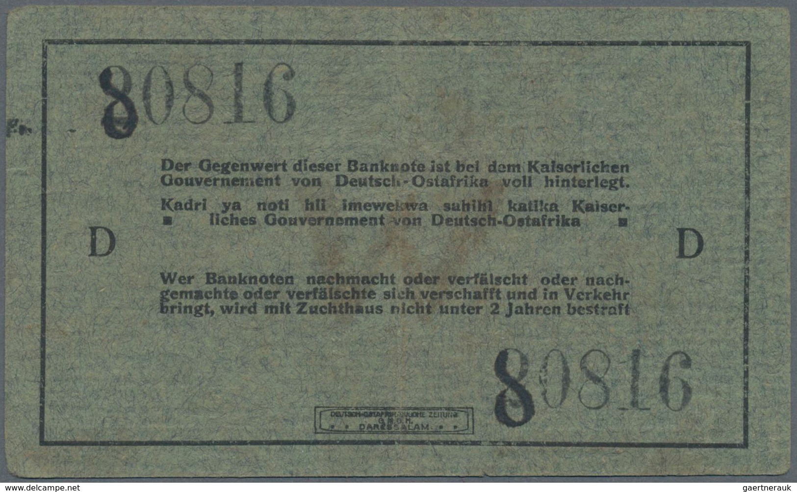 Deutschland - Kolonien: Deutsch-Ostafrika, Lot mit 7 Banknoten, dabei 100 Rupien 1905 (F), 5 und 10