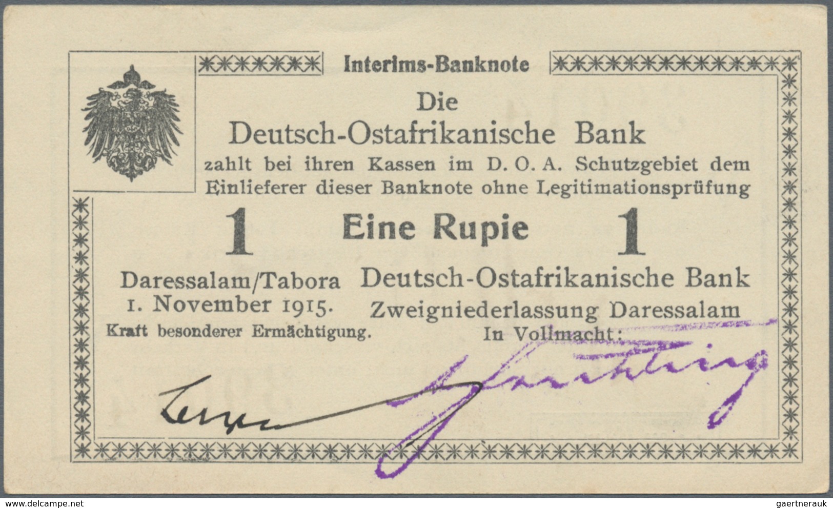 Deutschland - Kolonien: Kleines Lot Mit 13 Banknoten DOA, Dabei 2 X 1 Rupie 1.11.1915 Serie A (Ro.91 - Altri & Non Classificati