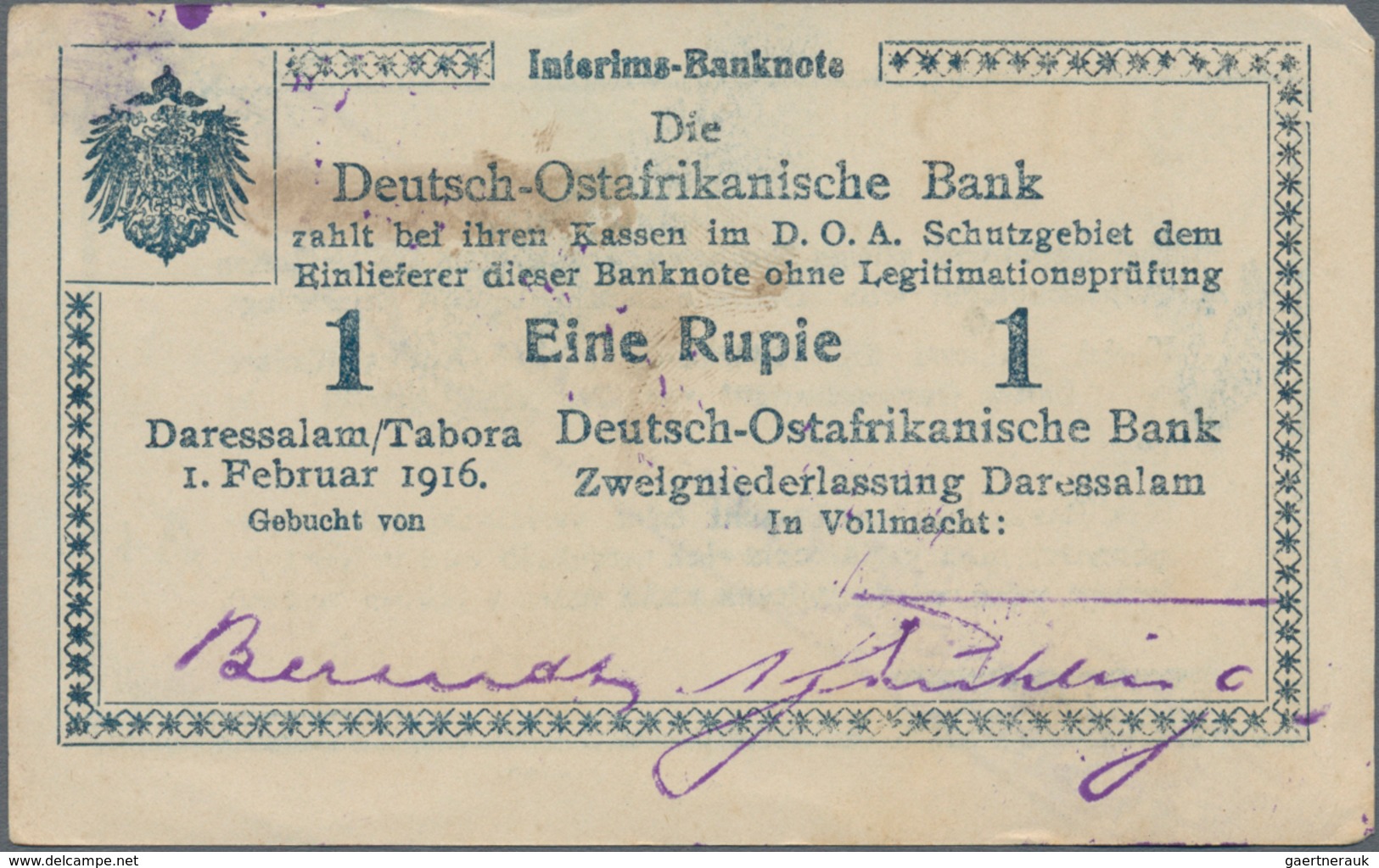 Deutschland - Kolonien: Kleines Lot Mit 13 Banknoten DOA, Dabei 2 X 1 Rupie 1.11.1915 Serie A (Ro.91 - Altri & Non Classificati