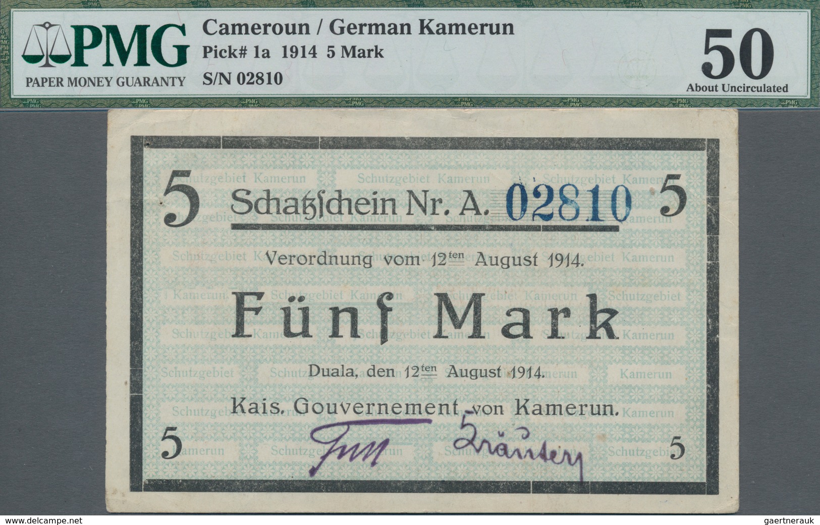 Deutschland - Kolonien: Deutsch-Kamerun Schatzschein Zu 5 Mark 1914, Ro.962, Kleine Nadellöcher, Ein - Otros & Sin Clasificación