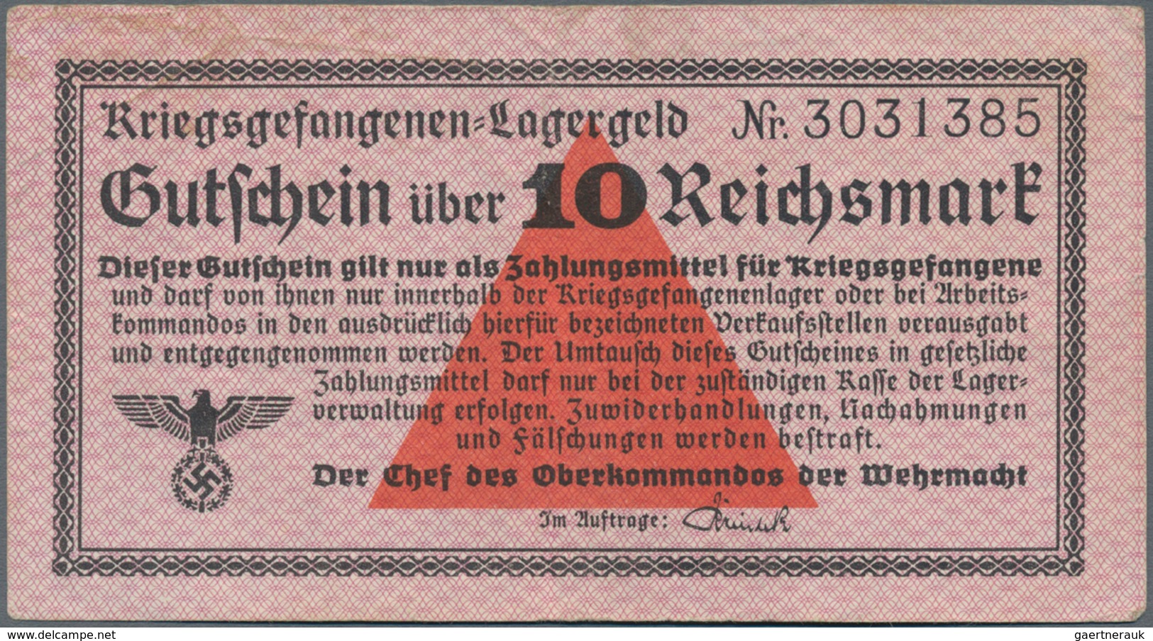 Deutschland - Konzentrations- Und Kriegsgefangenenlager: Kriegsgefangenen-Lagergeld 2 X 10 Reichsmar - Other & Unclassified