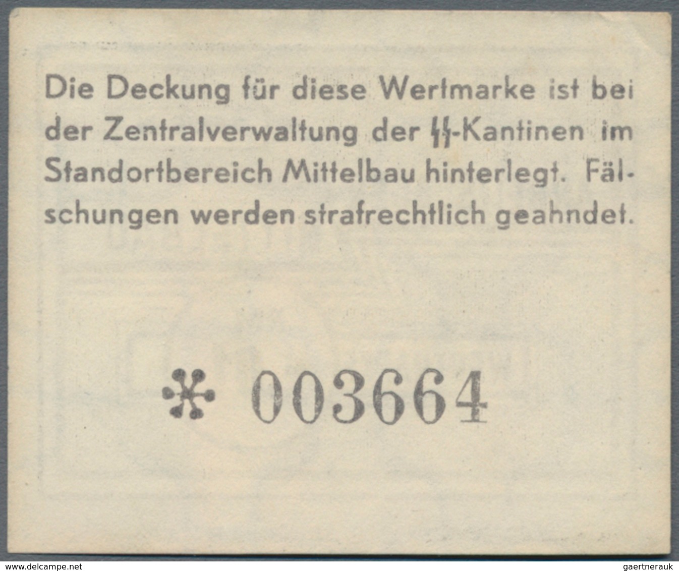 Deutschland - Konzentrations- Und Kriegsgefangenenlager: Arbeitslager Mittelbau 0,01 Reichsmark O.D. - Other & Unclassified