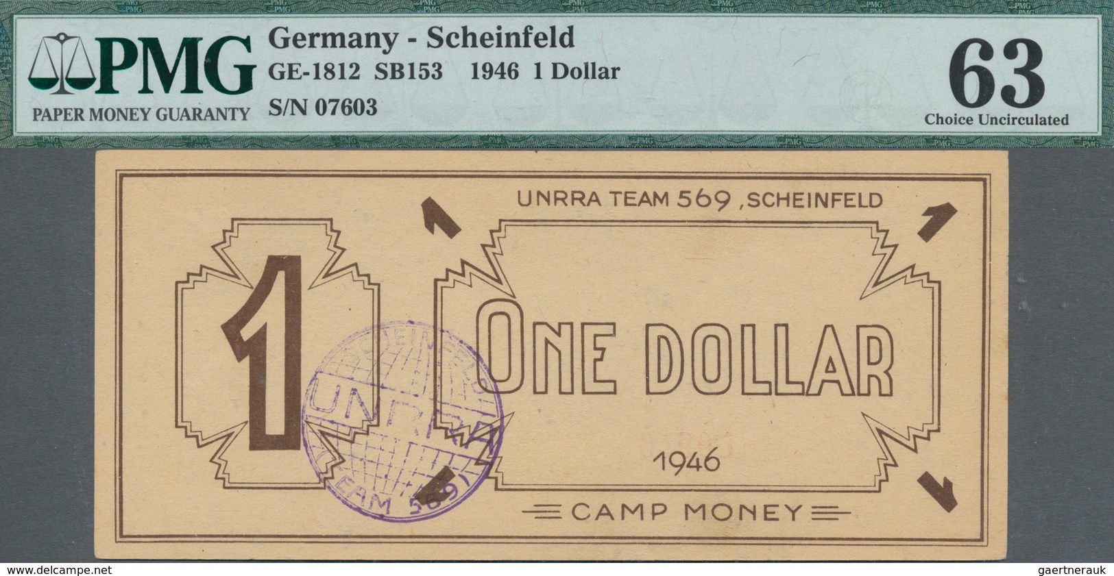 Deutschland - Konzentrations- Und Kriegsgefangenenlager: Bayern - Scheinfeld, UNRRA-Team 569, 1 Doll - Otros & Sin Clasificación