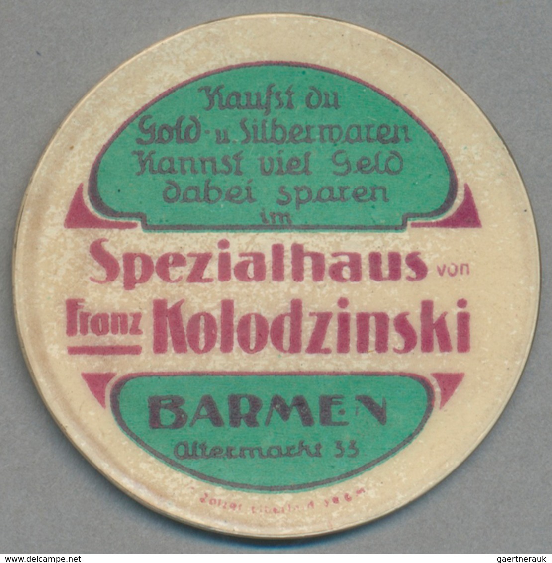 Deutschland - Briefmarkennotgeld: BARMEN, Franz Kolodzinski, Gold- Und Silberwaren, Elberfeld, 50 Pf - Otros & Sin Clasificación