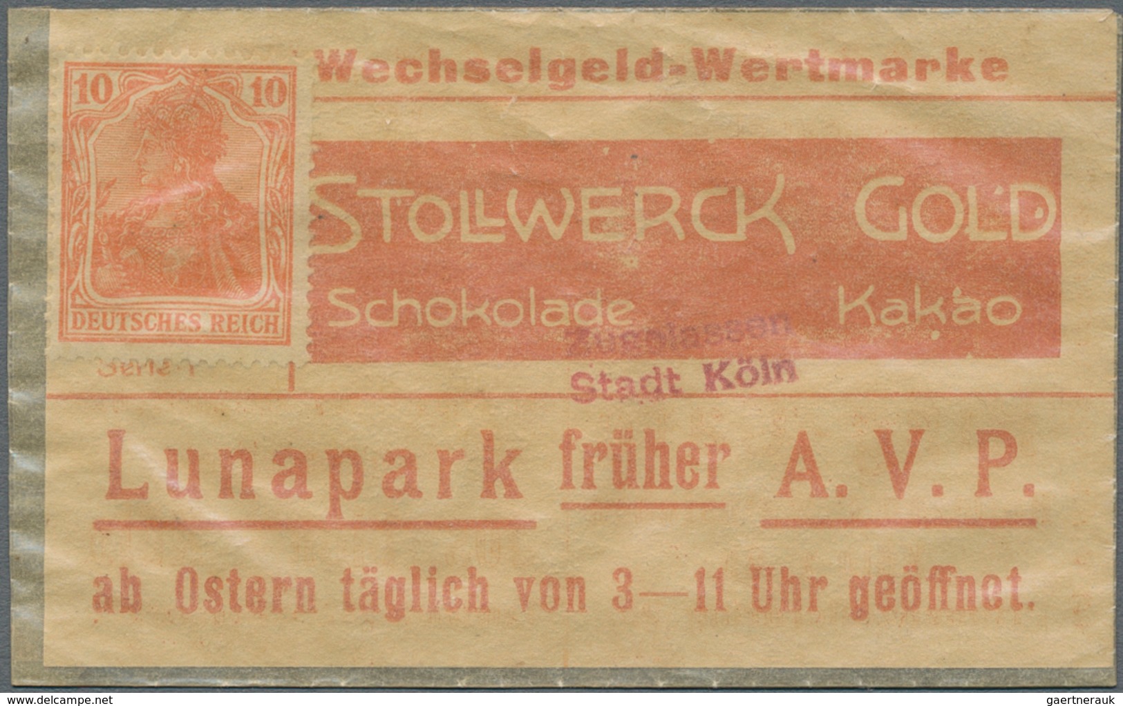 Deutschland - Briefmarkennotgeld: Köln, STOLLWERCK GOLD Schokolade U.a., Briefmarkennotgeld Germania - Altri & Non Classificati