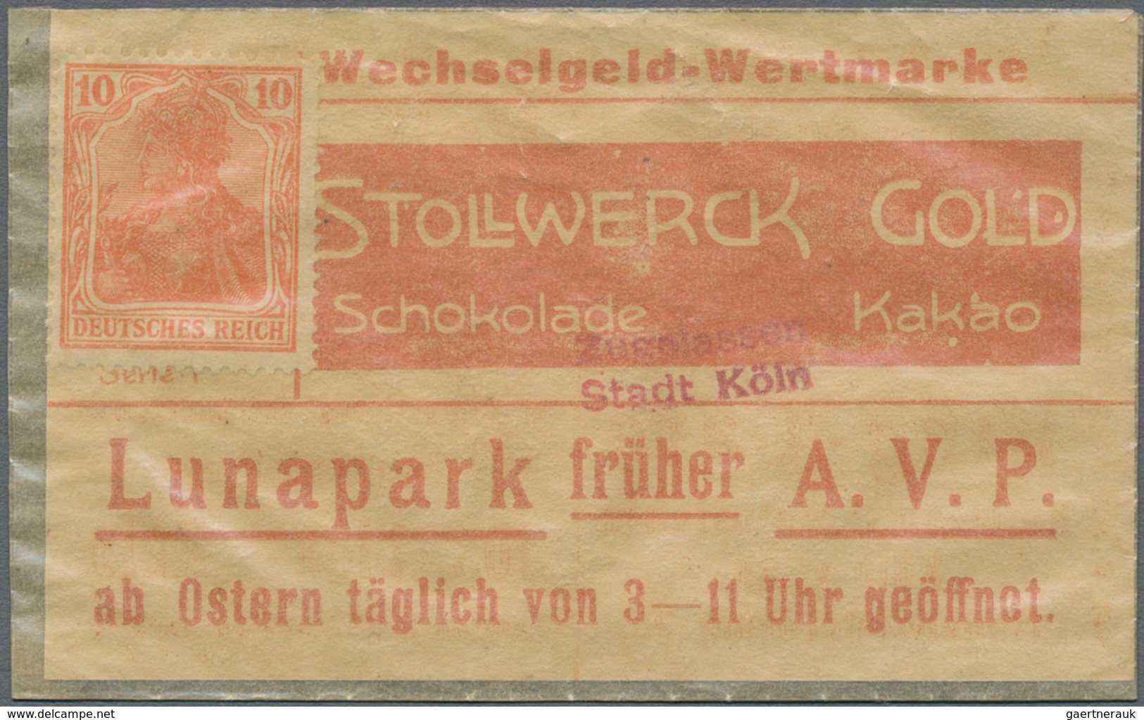 Deutschland - Briefmarkennotgeld: Köln, STOLLWERCK GOLD Schokolade U.a., Briefmarkennotgeld Germania - Sonstige & Ohne Zuordnung