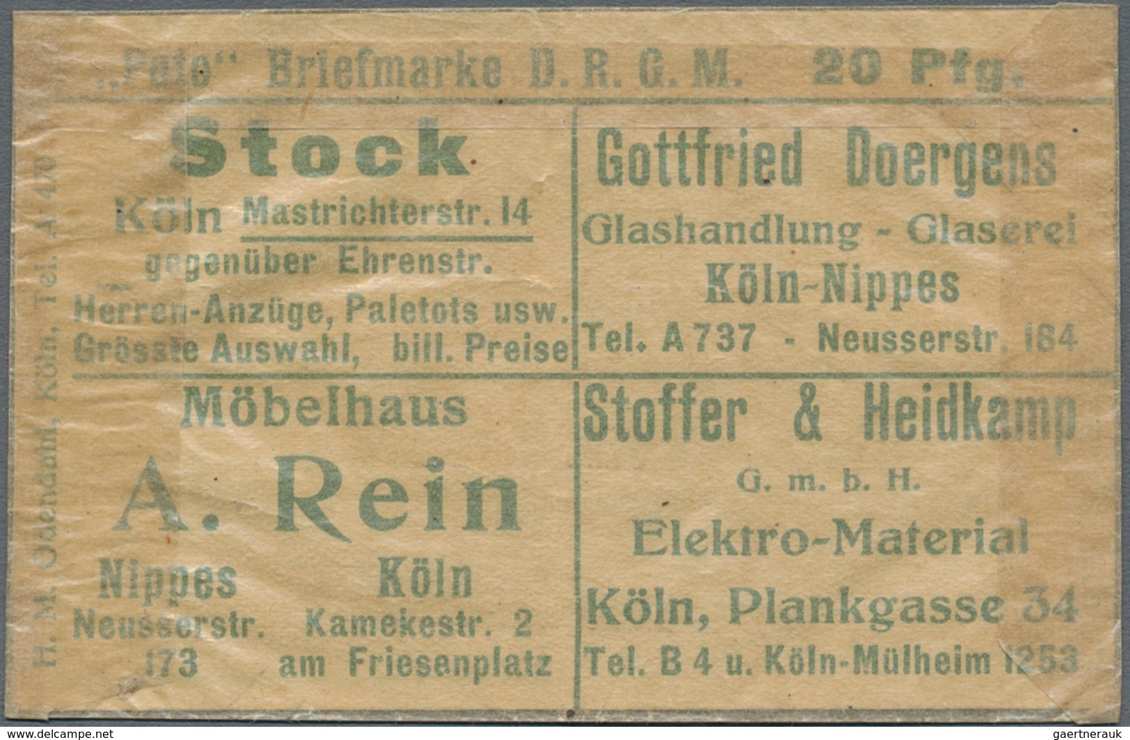 Deutschland - Briefmarkennotgeld: Köln, M. W. A. Imhoff U.a., Briefmarkennotgeld Germania 20 Pf. Grü - Altri & Non Classificati