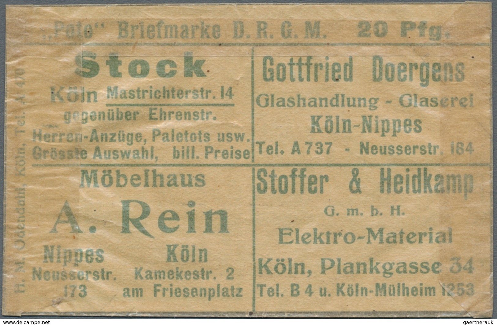 Deutschland - Briefmarkennotgeld: Köln, M. W. A. Imhoff U.a., Briefmarkennotgeld Germania 20 Pf. Grü - Sonstige & Ohne Zuordnung