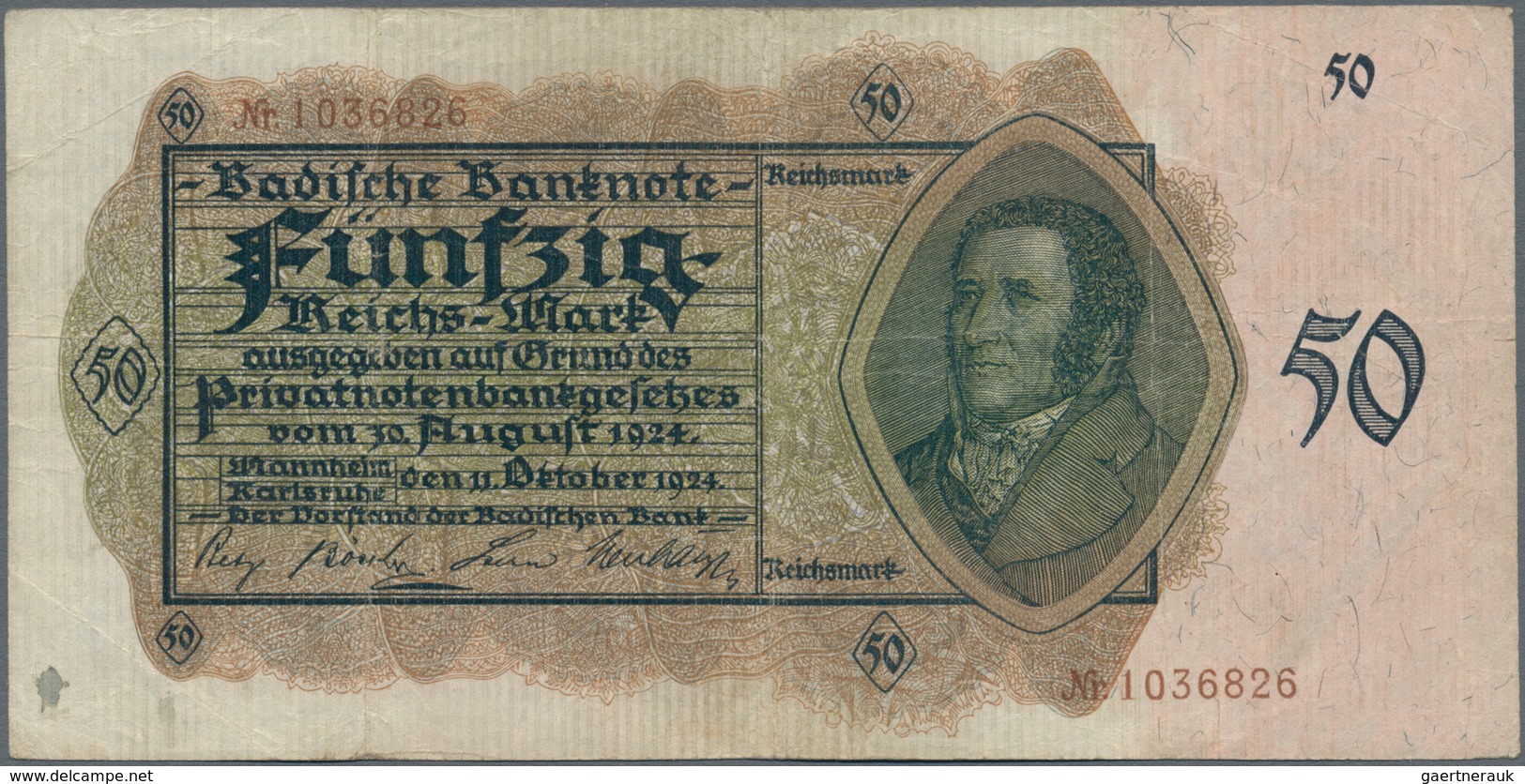 Deutschland - Länderscheine: Baden, 50 Reichsmark Von 1924, Einmal 6-stellige Und Einmal 7-stellige - Sonstige & Ohne Zuordnung