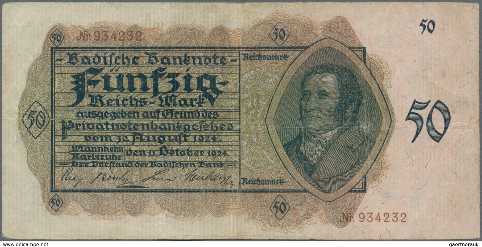 Deutschland - Länderscheine: Baden, 50 Reichsmark Von 1924, Einmal 6-stellige Und Einmal 7-stellige - Andere & Zonder Classificatie