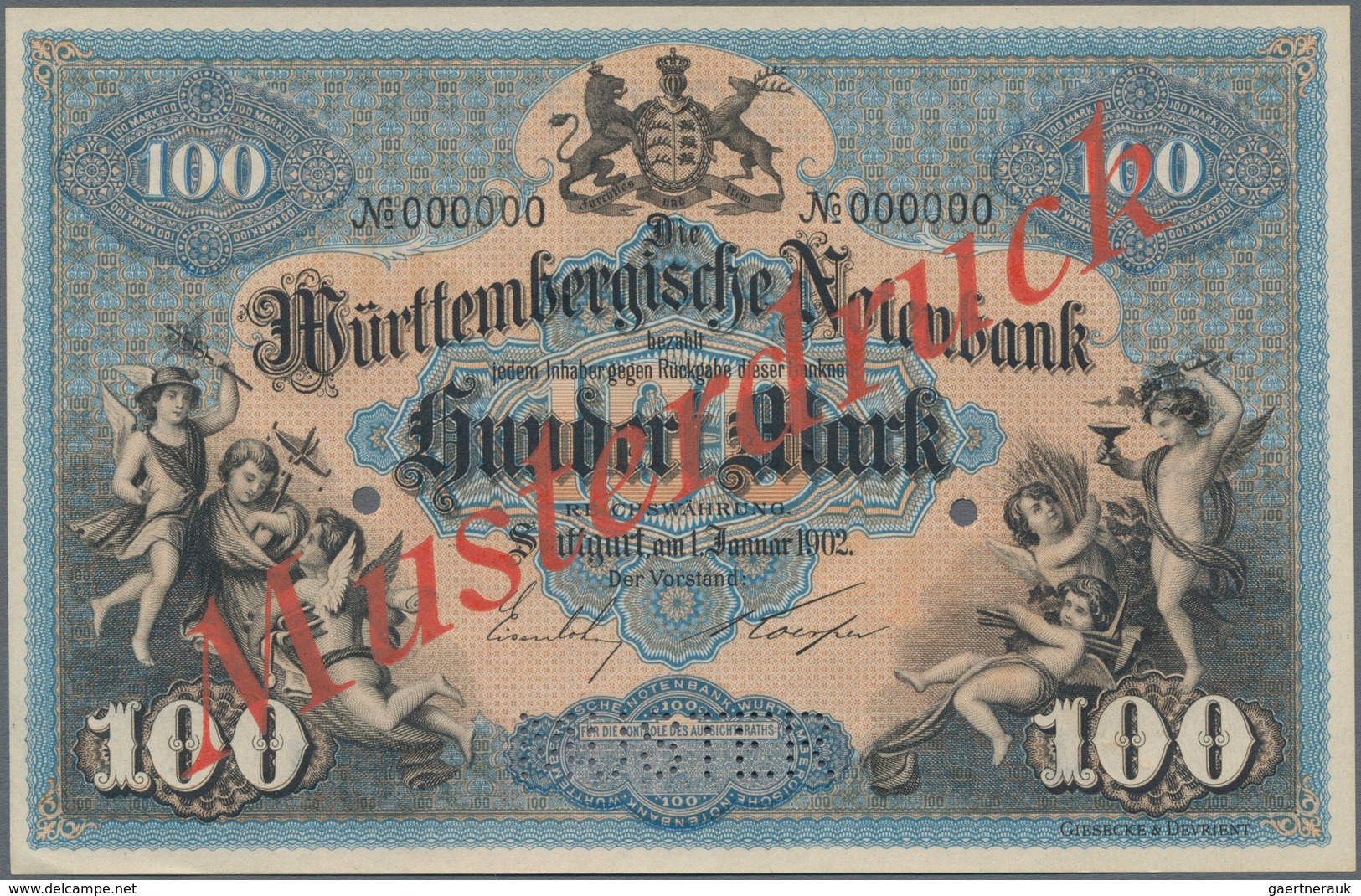 Deutschland - Länderscheine: Württembergische Notenbank 100 Mark 1902 Mit Rotem Überdruck Und Perfor - Altri & Non Classificati
