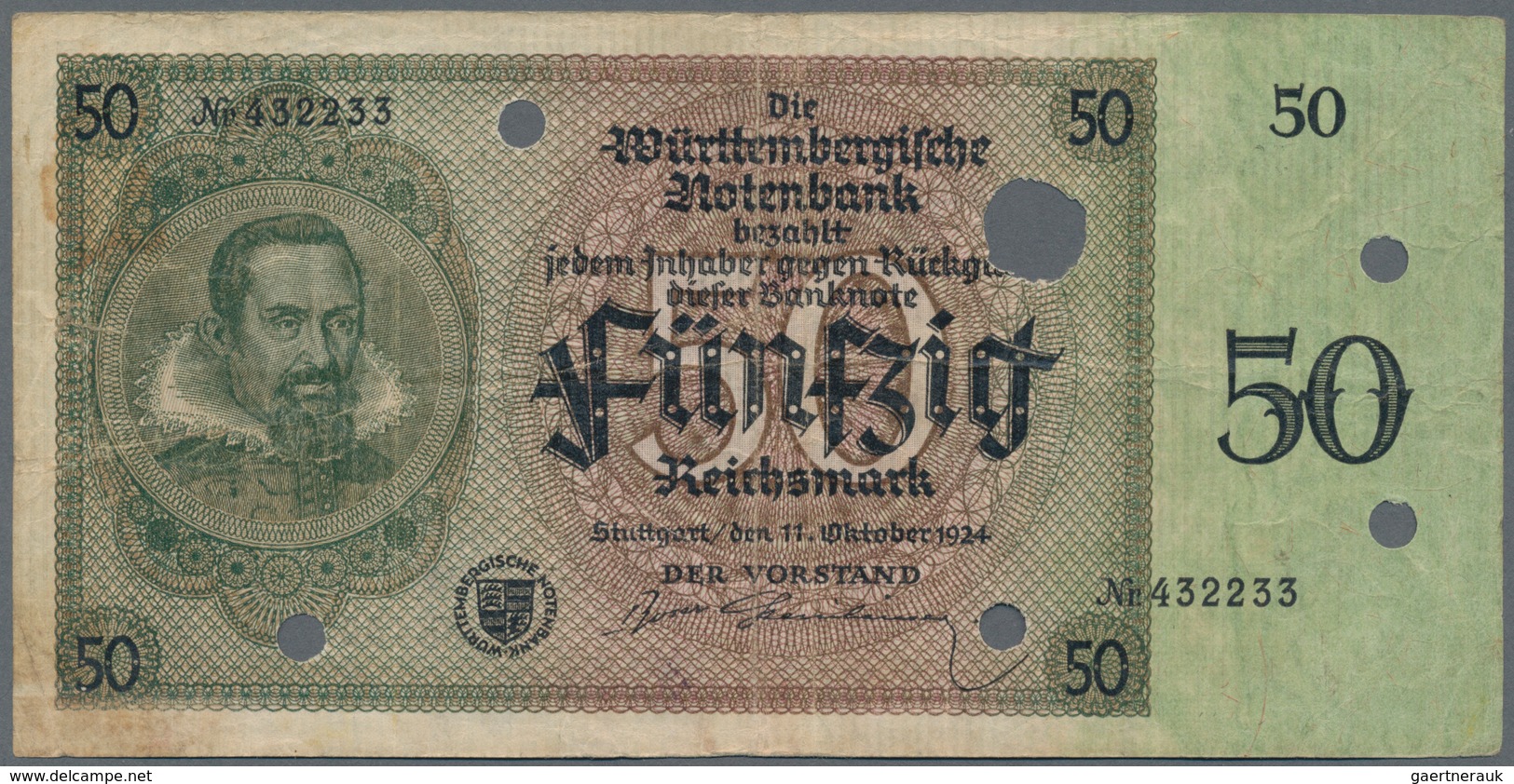 Deutschland - Länderscheine: Württembergische Notenbank 50 Reichsmark 1924, Ro.WTB27, Saubere Gebrau - Otros & Sin Clasificación