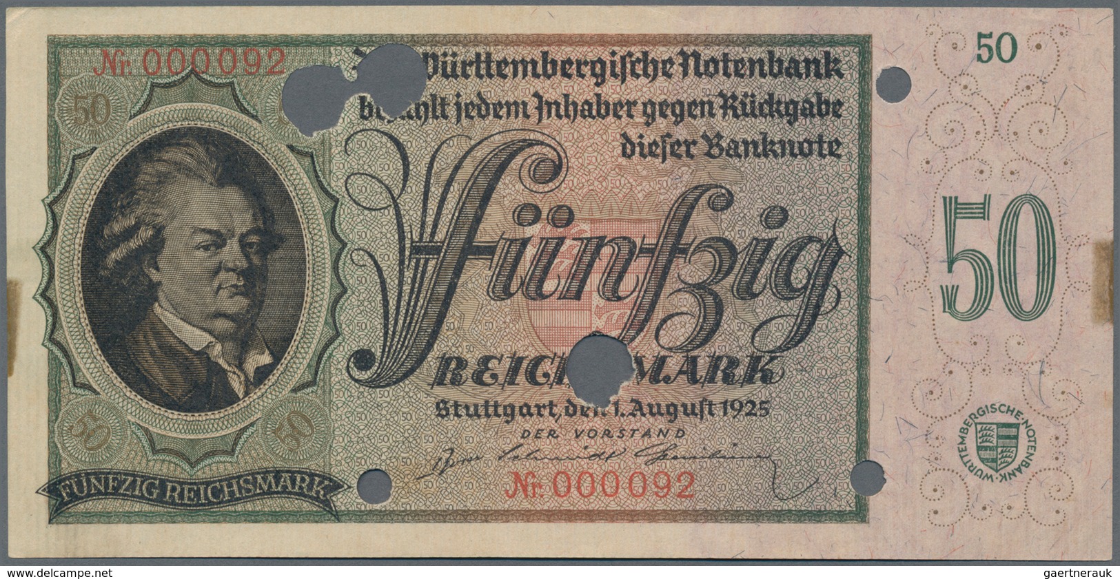 Deutschland - Länderscheine: Württembergische Notenbank 50 Reichsmark 1925, Ro.WTB29 Mit Entwertungs - Other & Unclassified