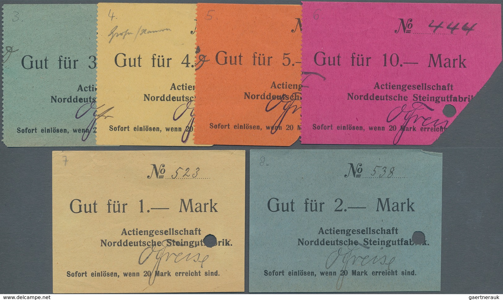 Deutschland - Notgeld - Bremen: Grohn, Actiengesellschaft Norddeutsche Steingutfabrik, 3, 4, 5, 10 M - [11] Emissioni Locali