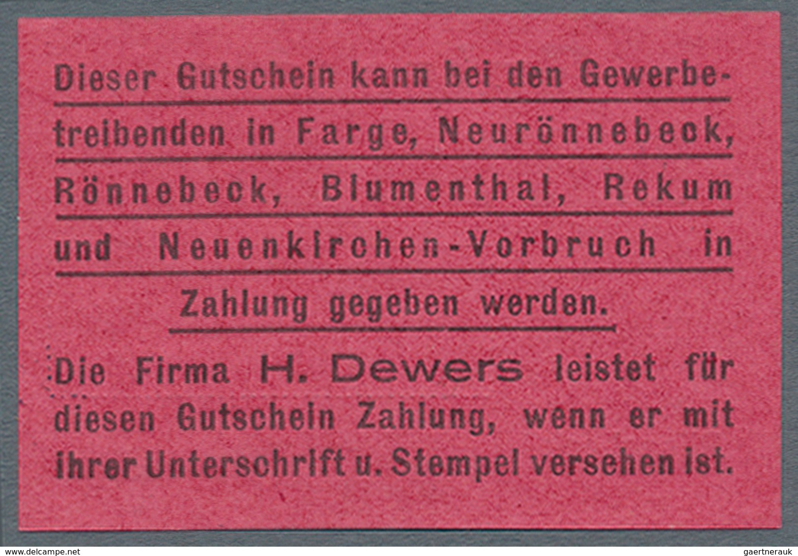 Deutschland - Notgeld - Bremen: Rönnebeck, H. Dewers, Masch. u. Armaturenfabrik, 1, 2, 3, 5 Mark (je