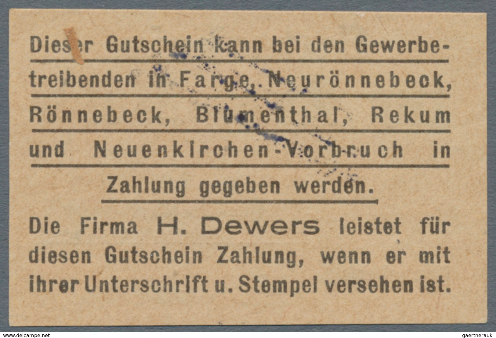 Deutschland - Notgeld - Bremen: Rönnebeck, H. Dewers, Masch. u. Armaturenfabrik, 1, 2, 3, 5 Mark (je