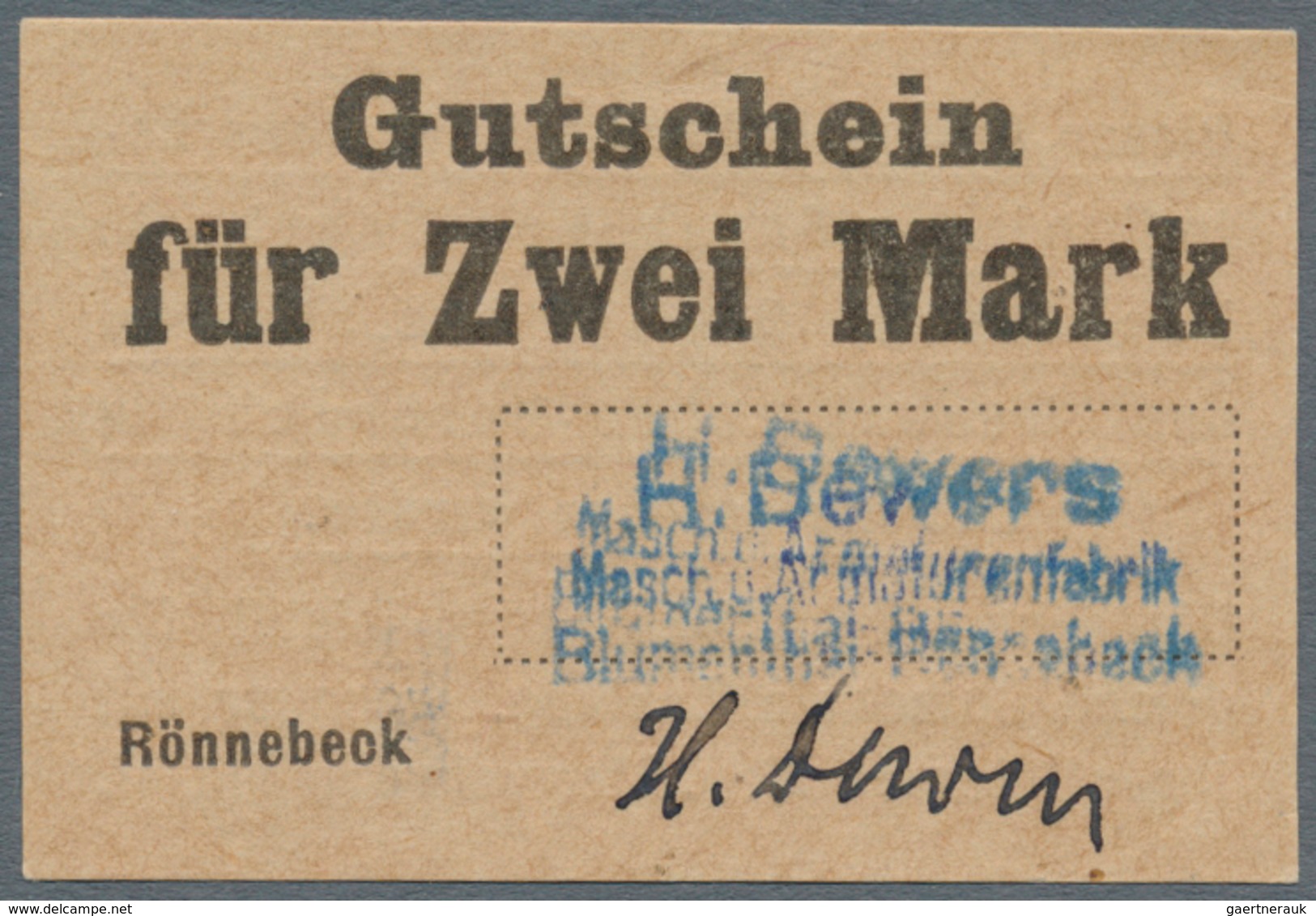 Deutschland - Notgeld - Bremen: Rönnebeck, H. Dewers, Masch. u. Armaturenfabrik, 1, 2, 3, 5 Mark (je