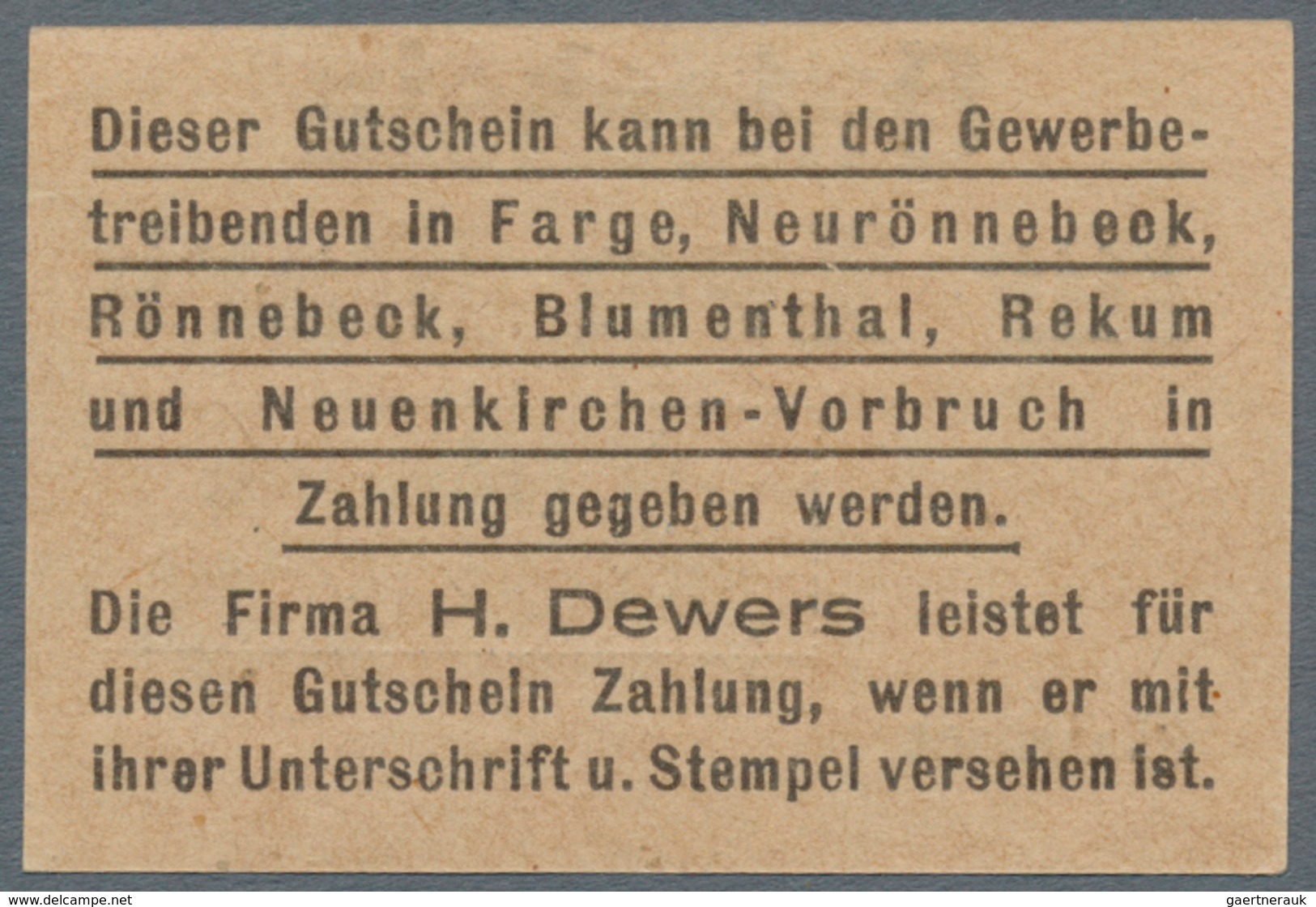 Deutschland - Notgeld - Bremen: Rönnebeck, H. Dewers, Masch. u. Armaturenfabrik, 1, 2, 3, 5 Mark (je