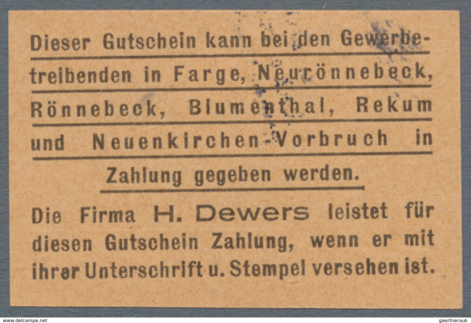 Deutschland - Notgeld - Bremen: Rönnebeck, H. Dewers, Masch. u. Armaturenfabrik, 1, 2, 3, 5 Mark (je