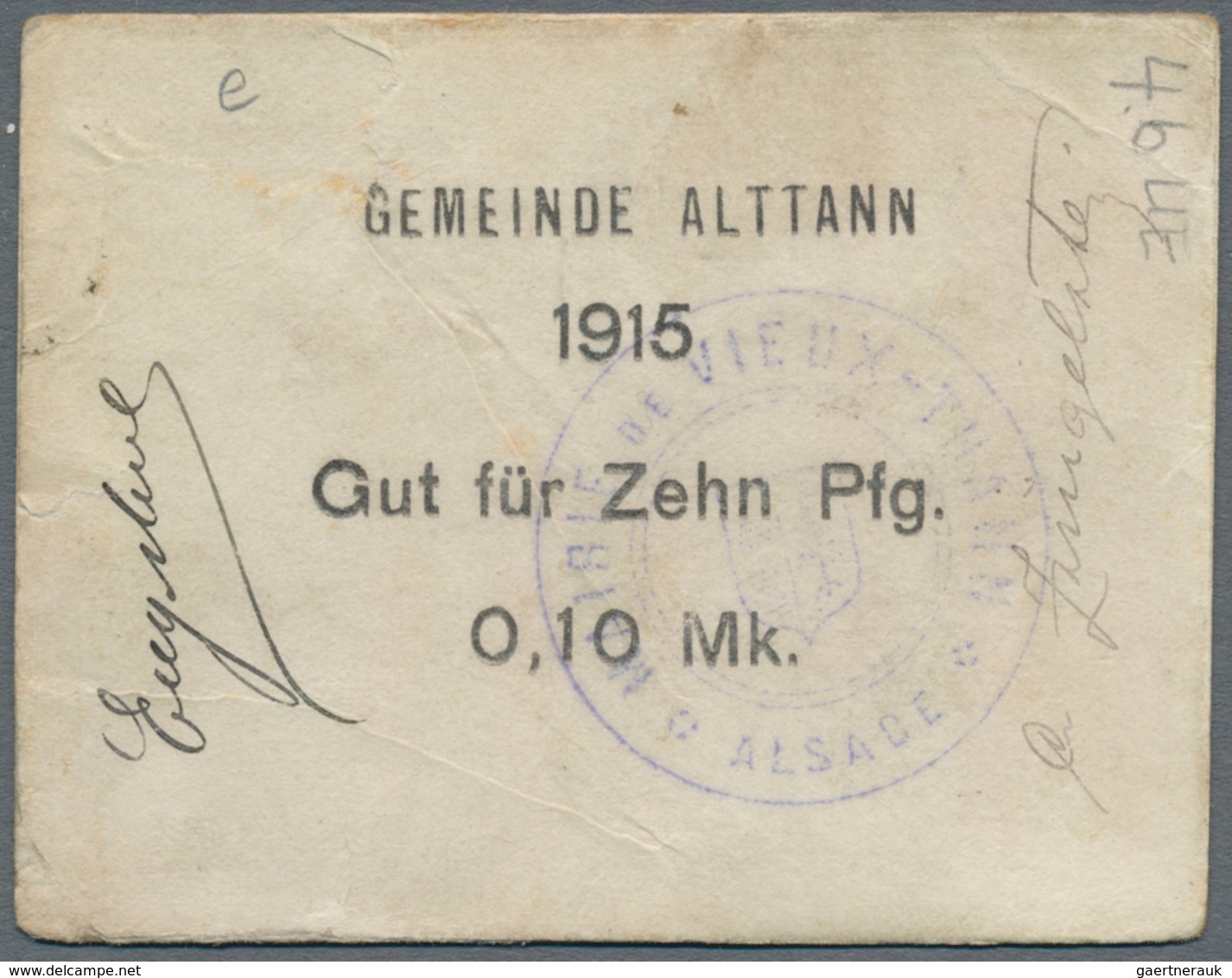 Deutschland - Notgeld - Elsass-Lothringen: Altthann, Oberelsass, Gemeinde, 10, 20 Pf., Richtige Schr - Otros & Sin Clasificación