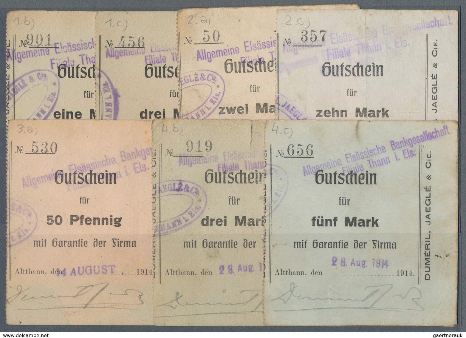 Deutschland - Notgeld - Elsass-Lothringen: Altthann, Oberelsass, Duméril, Jaeglé & Cie., 1, 3 Mark, - Other & Unclassified