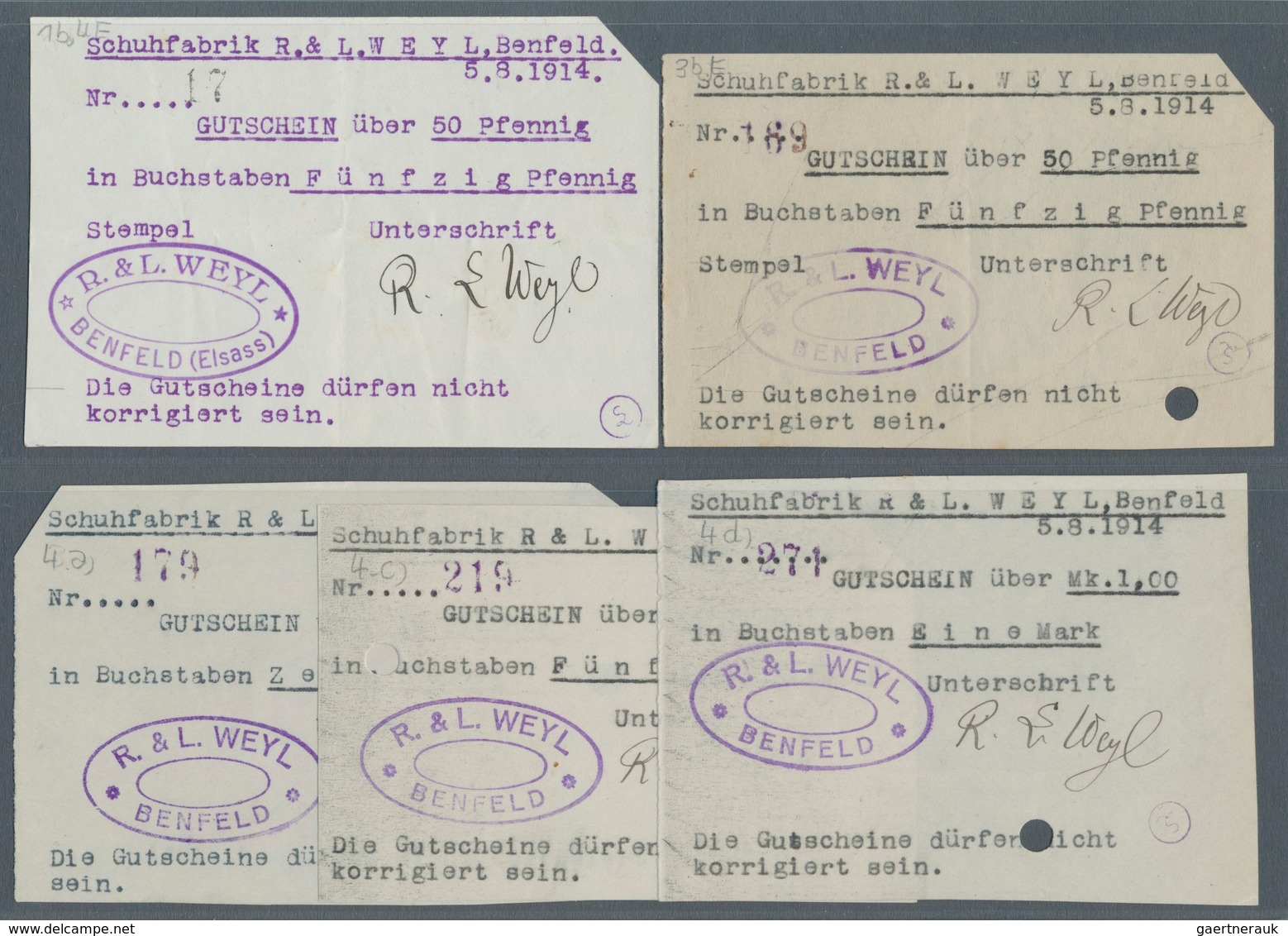 Deutschland - Notgeld - Elsass-Lothringen: Benfeld, Unterelsass, Schuhfabrik R. & L. Weyl; 1: 50 Pf. - Altri & Non Classificati