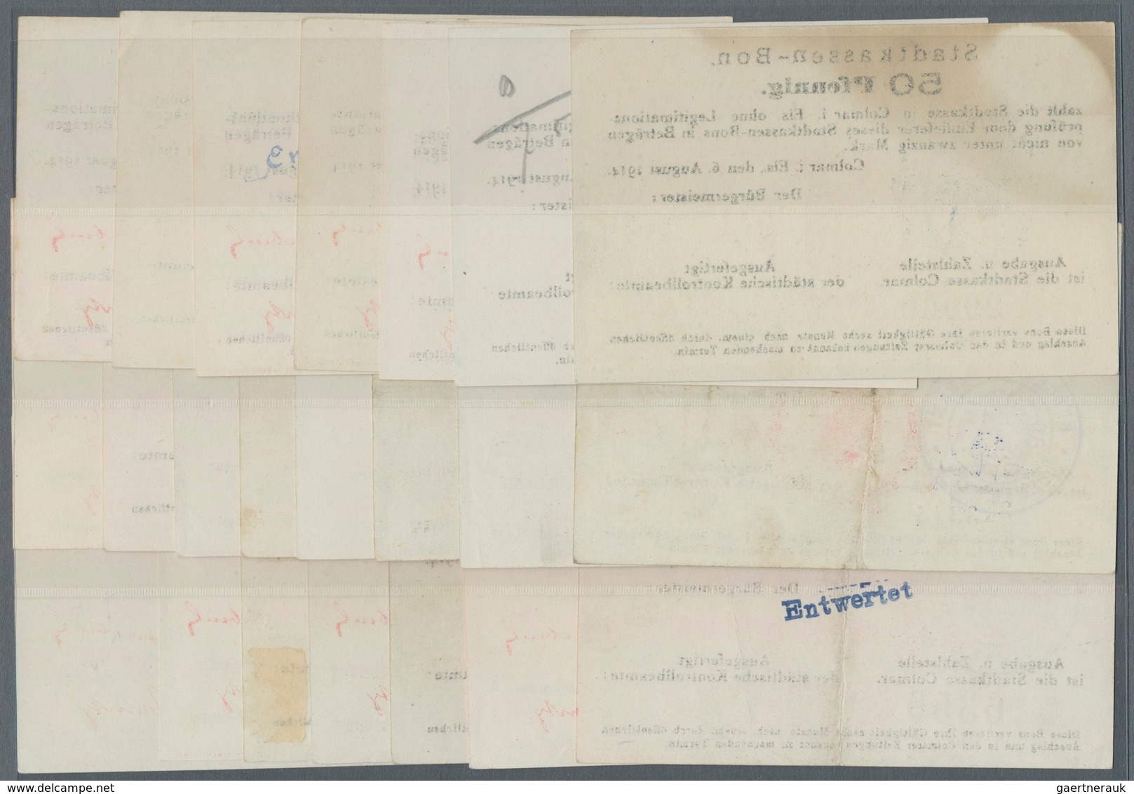 Deutschland - Notgeld - Elsass-Lothringen: Colmar, Oberelsass, Stadt, 2 X 50 Pf., 5 X 1, 6 X 2, 4 X - Altri & Non Classificati