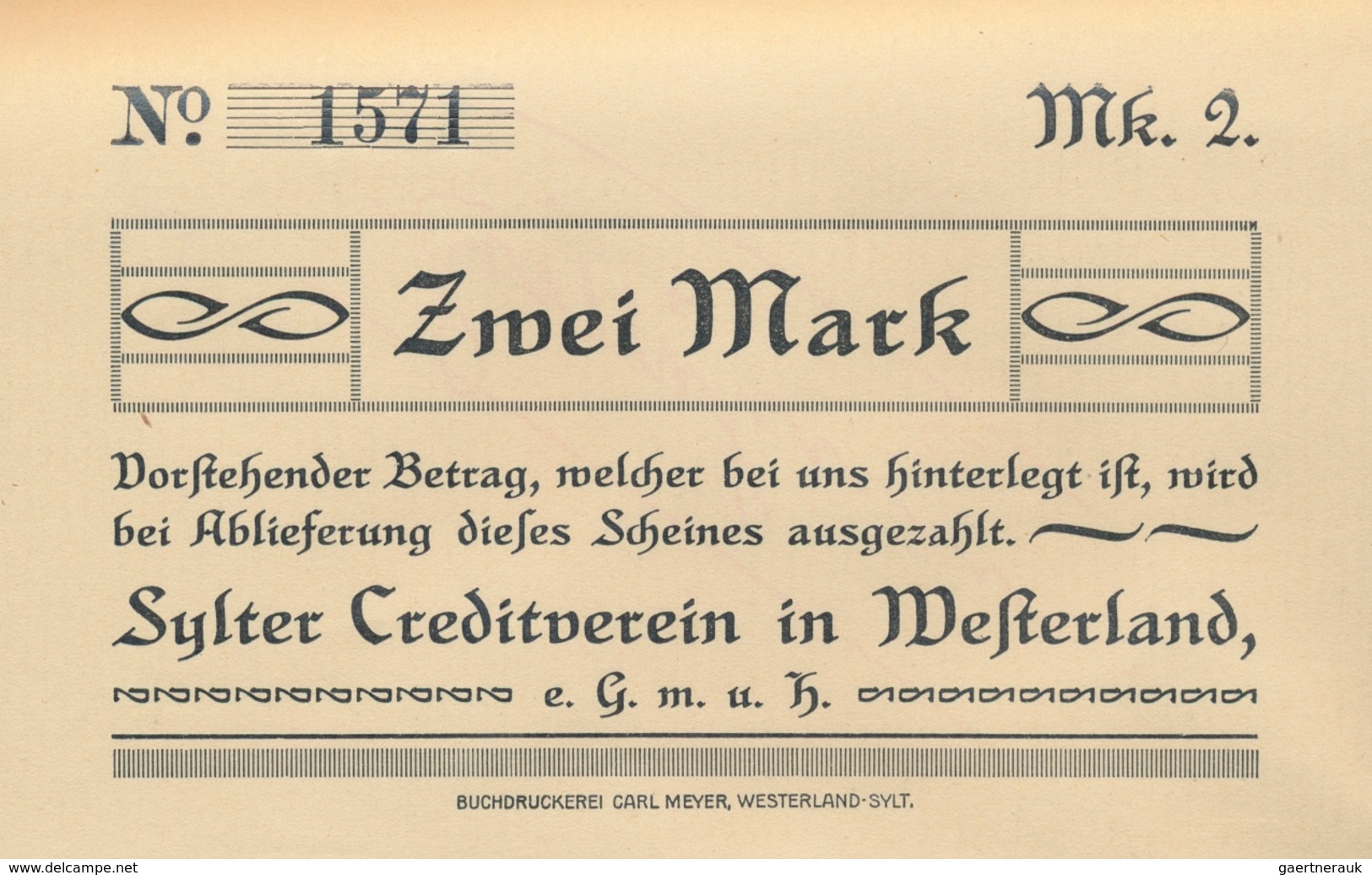 Deutschland - Notgeld - Schleswig-Holstein: Westerland, Sylter Creditverein In Westerland E.G.m.H., - [11] Local Banknote Issues