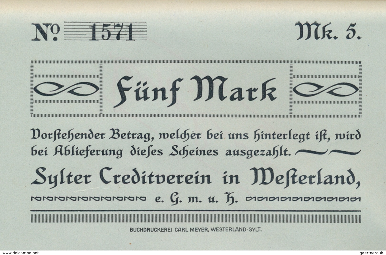 Deutschland - Notgeld - Schleswig-Holstein: Westerland, Sylter Creditverein In Westerland E.G.m.H., - Lokale Ausgaben