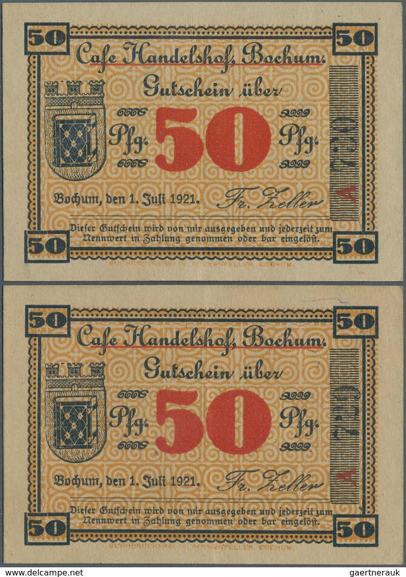 Deutschland - Notgeld - Westfalen: Bochum, Café Handelshof, 50 Pf., 1.7.1921, Serie A, 2 Scheine In - Altri & Non Classificati