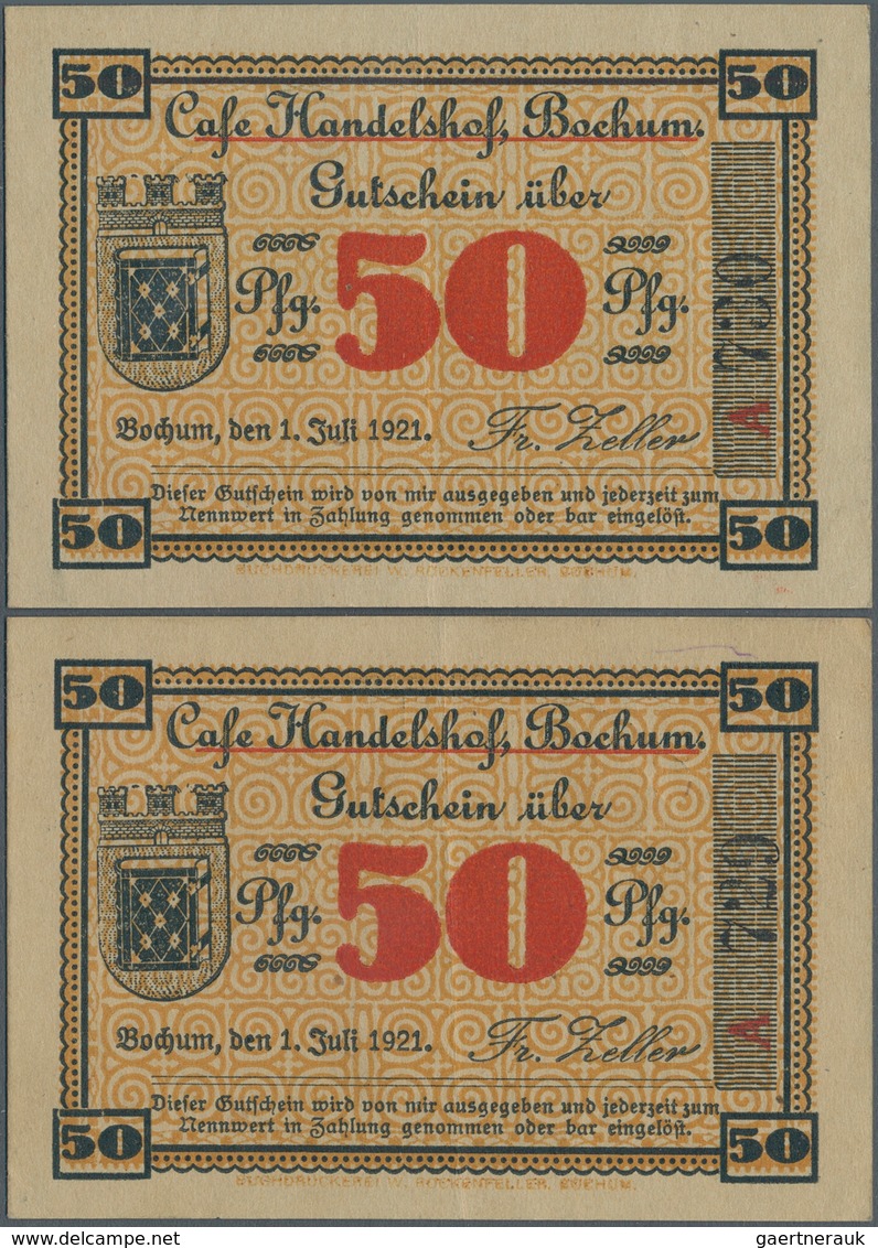 Deutschland - Notgeld - Westfalen: Bochum, Café Handelshof, 50 Pf., 1.7.1921, Serie A, 2 Scheine In - Sonstige & Ohne Zuordnung