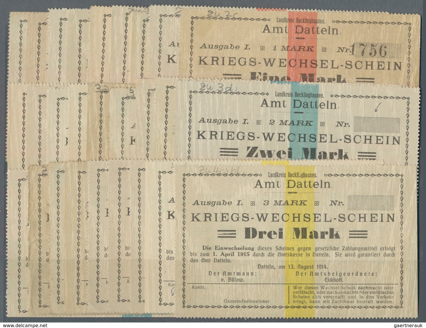 Deutschland - Notgeld - Westfalen: Datteln, Amtmann / Amtsbeigeordneter, 1/2 (4), 1 (9), 2 (7), 3 (7 - Sonstige & Ohne Zuordnung