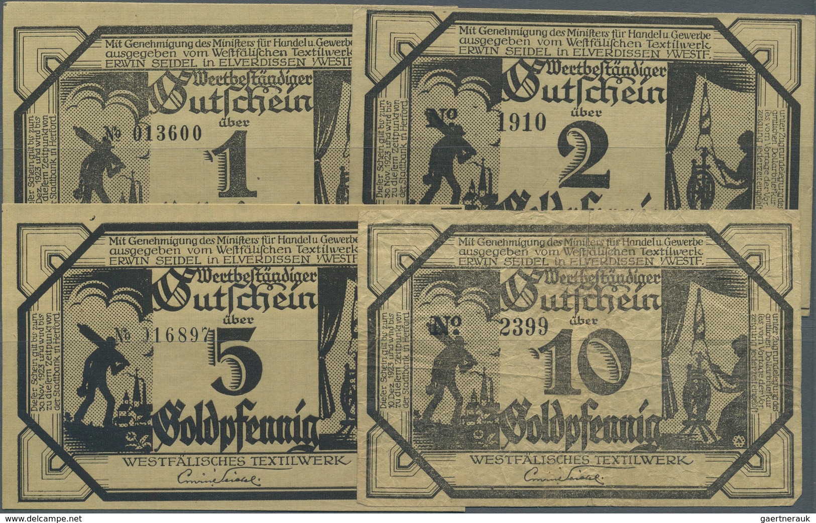 Deutschland - Notgeld - Westfalen: Elverdissen, Westfälisches Textilwerk Erwin Seidel, 1, 2, 5 Goldp - Other & Unclassified