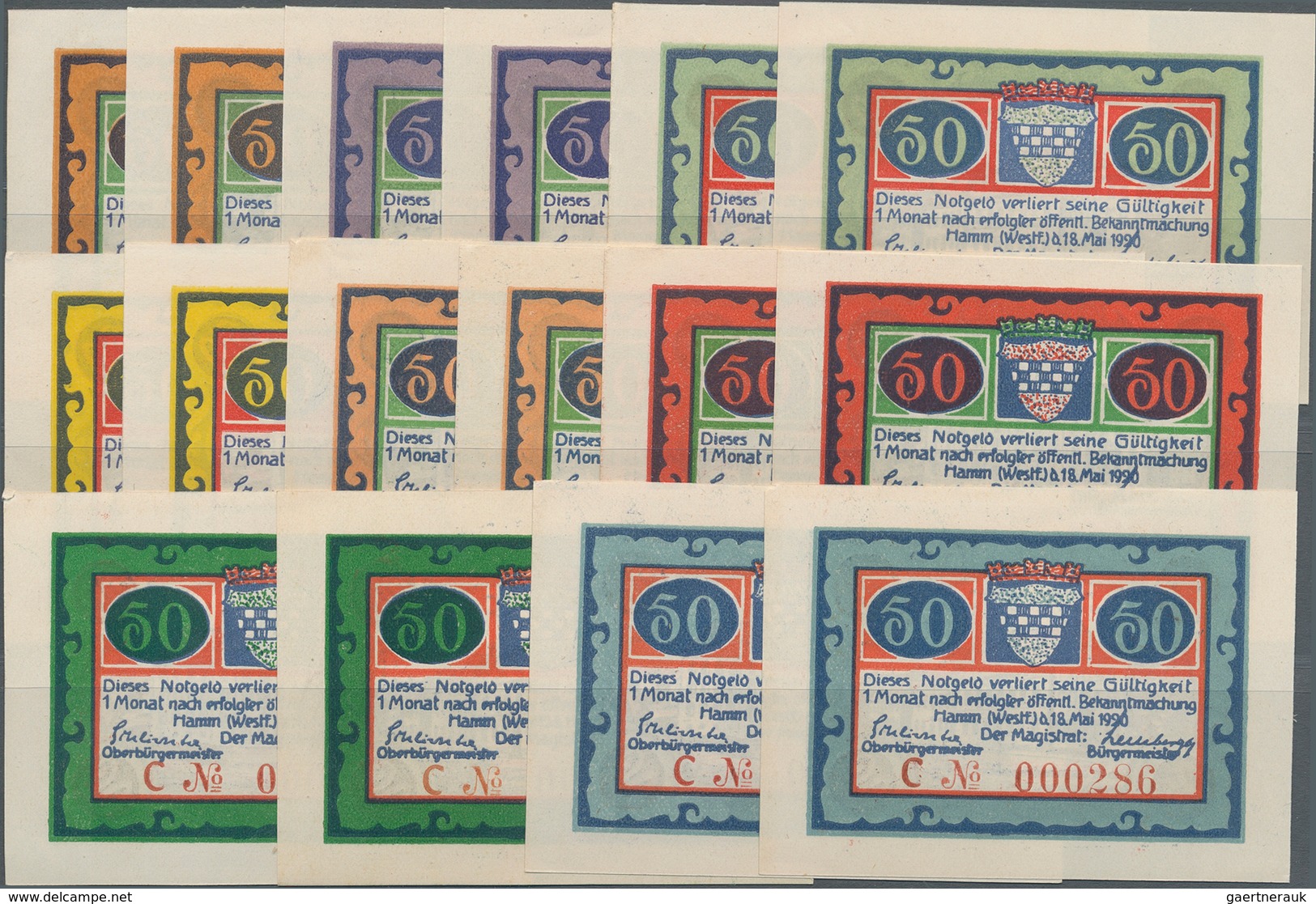 Deutschland - Notgeld - Westfalen: Hamm, Stadt, 16 X 50 Pf., 18.5.1920, Weißes Papier Mit Breitem Ra - Otros & Sin Clasificación