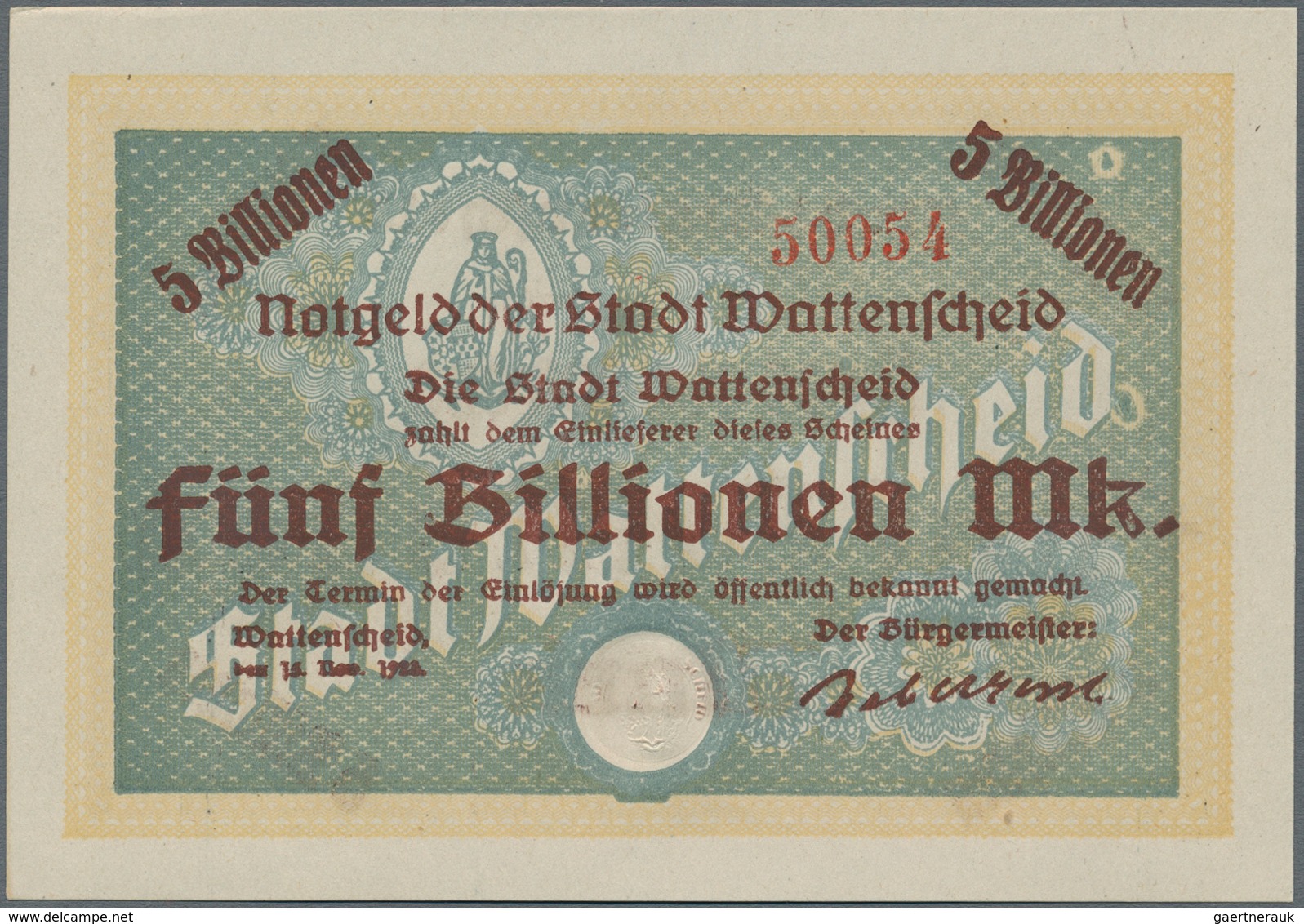 Deutschland - Notgeld - Westfalen: Wattenscheid, Stadt, 5 Billionen Mark, 15.11.1923, Erh. I - Otros & Sin Clasificación