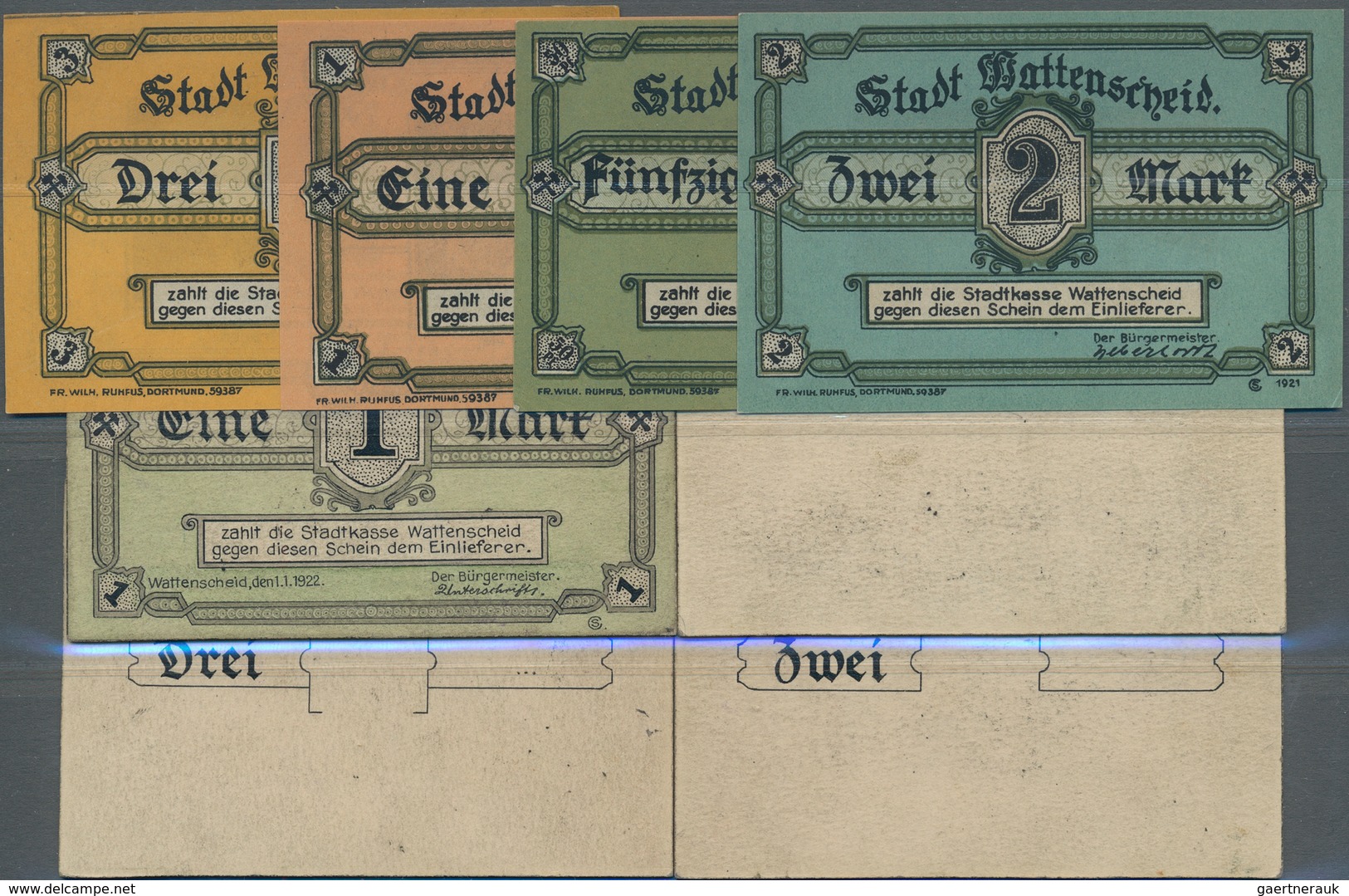 Deutschland - Notgeld - Westfalen: Wattenscheid, Stadt, Teils Datiert 1.1.1922, Vier Handgezeichnete - Otros & Sin Clasificación