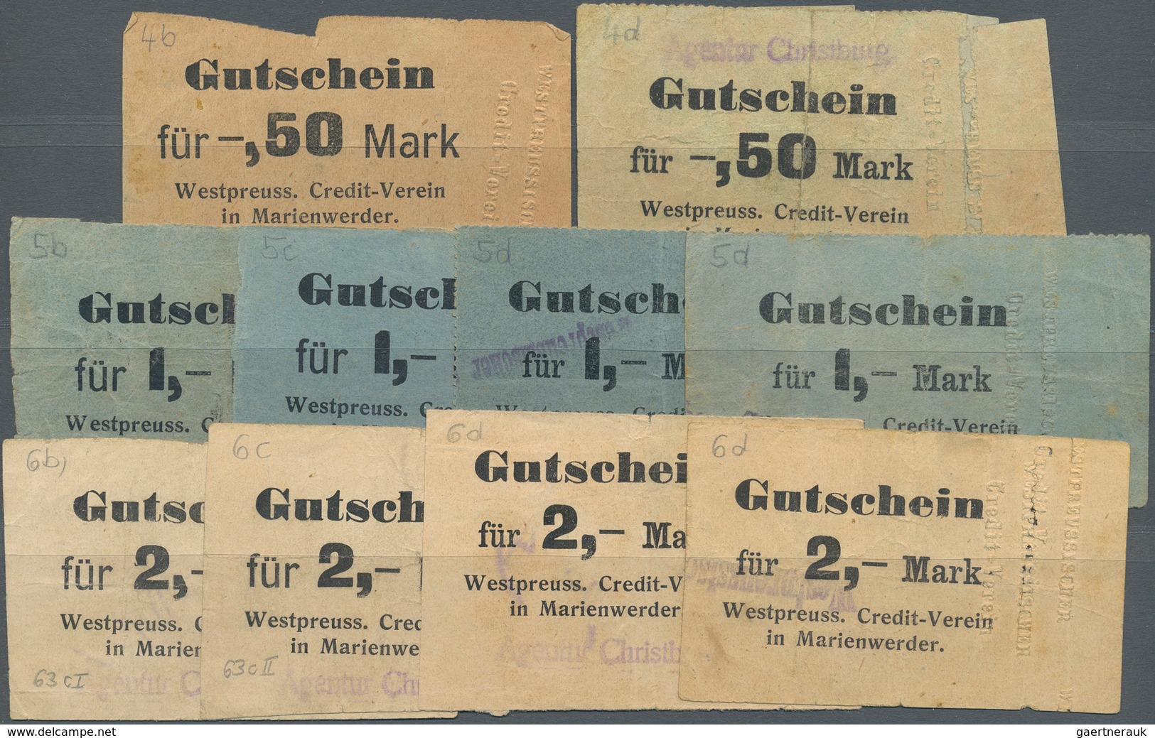 Deutschland - Notgeld - Ehemalige Ostgebiete: Christburg, Westpreußen, -.50 (2), 1 (4), 2 (4) Mark, - Otros & Sin Clasificación