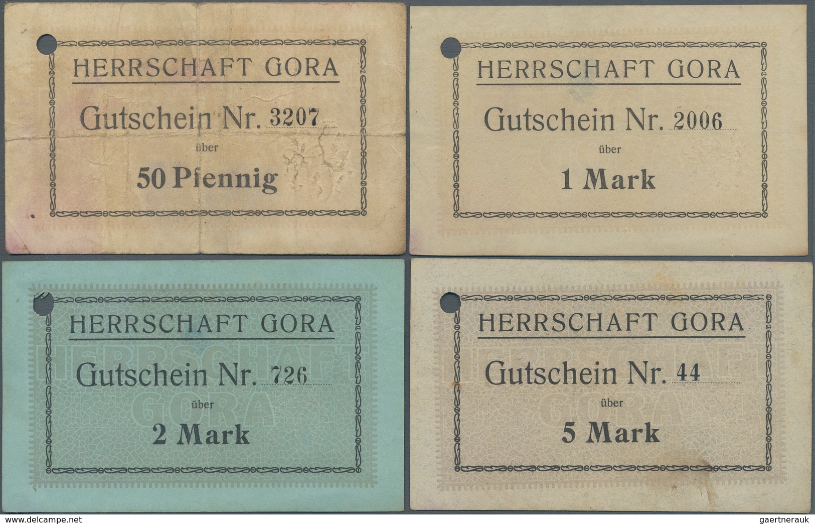 Deutschland - Notgeld - Ehemalige Ostgebiete: Gora, Posen, Herrschaft, 50 Pf., 1, 2, 5 Mark, O. D. ( - Altri & Non Classificati